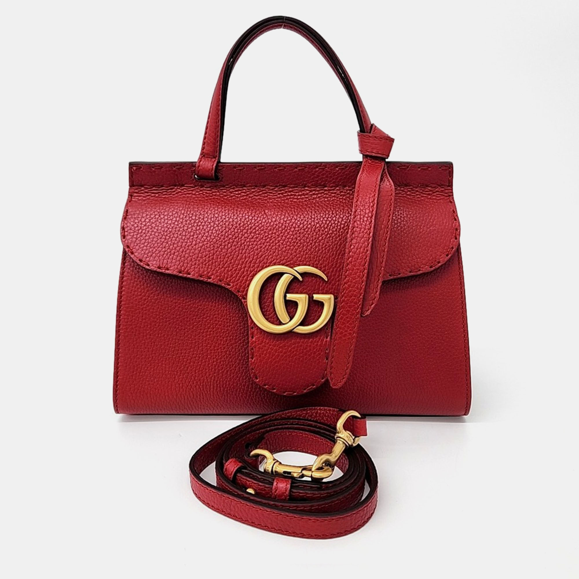 

Gucci Red Leather GG Marmont mini tote and shoulder bag