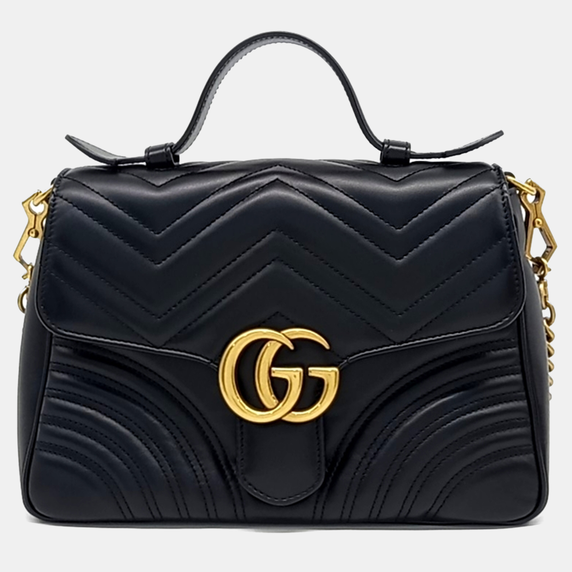

Gucci Black Leather Matelasse Marmont Top Handle Bag
