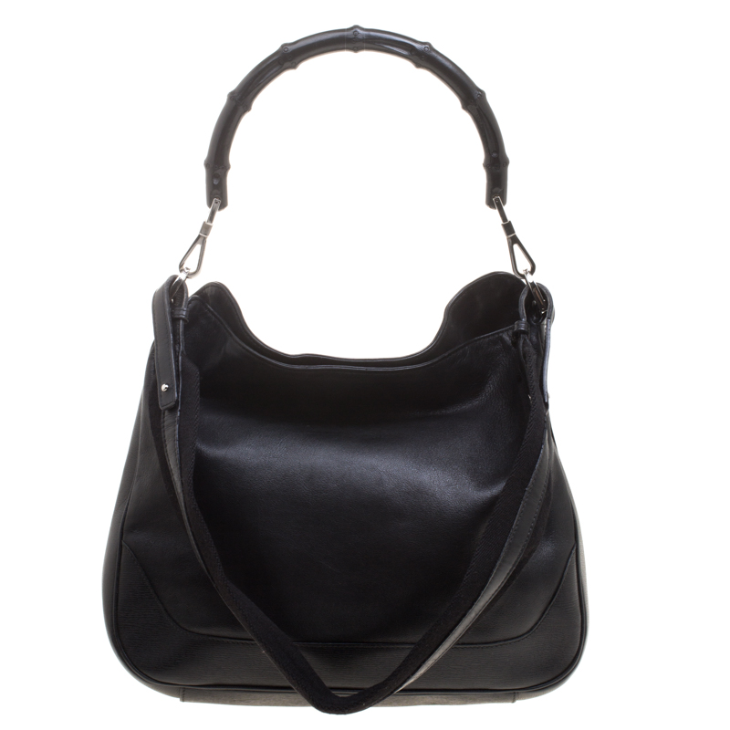 Pre Owned حقيبة كتف غوتشي بامبو جلد أسود