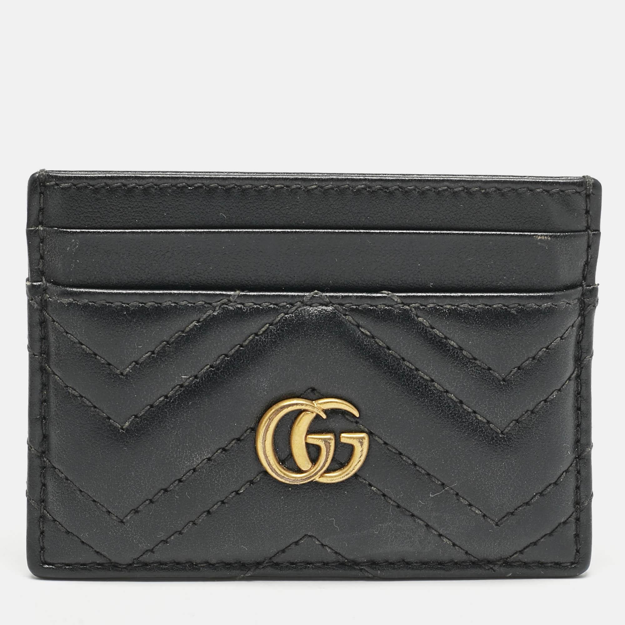 

Gucci Black Matelassé Leather GG Marmont Card Holder