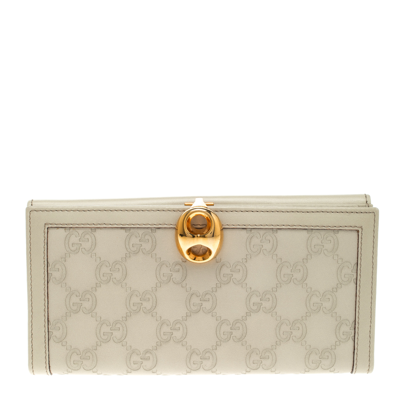 Gucci Off White Guccissima Leather Wave Continental Wallet