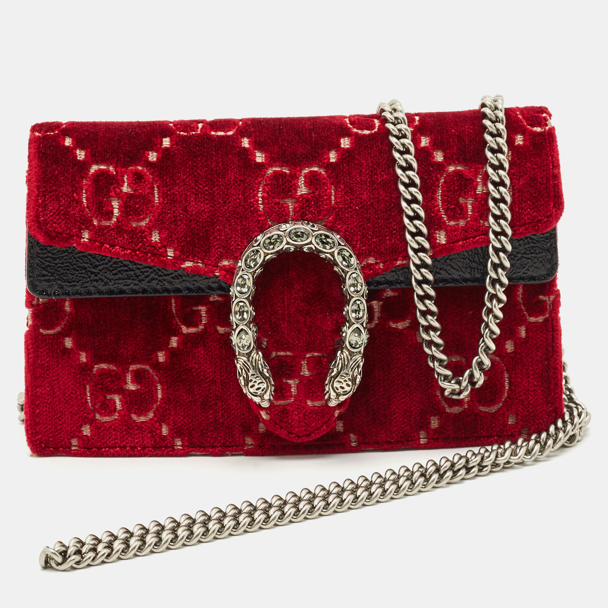 

Gucci Red GG Velvet and Patent Leather Super Mini Dionysus Bag