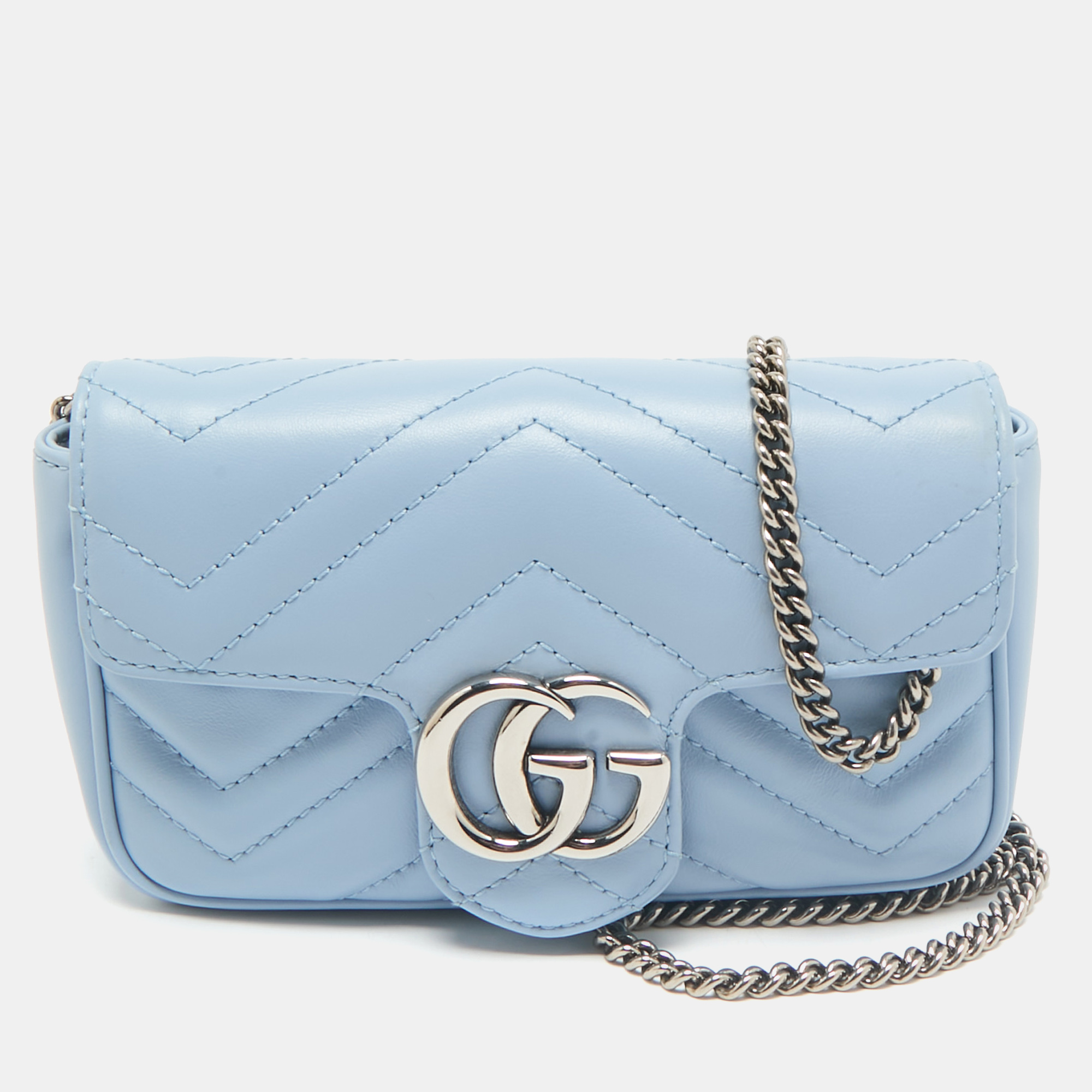 

Gucci Light Blue Matelassé Leather Super Mini GG Marmont Shoulder Bag