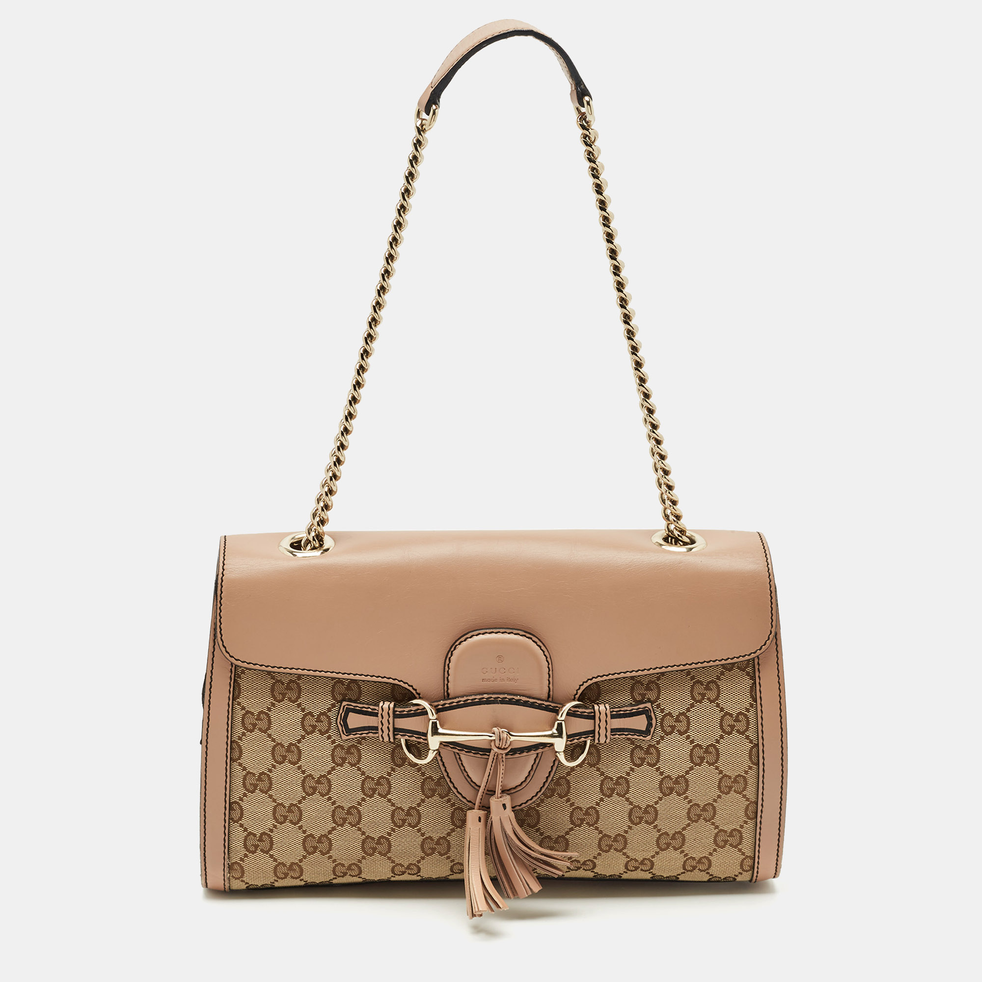 

Gucci Beige GG Canvas and Leather  Emily Chain Shoulder Bag
