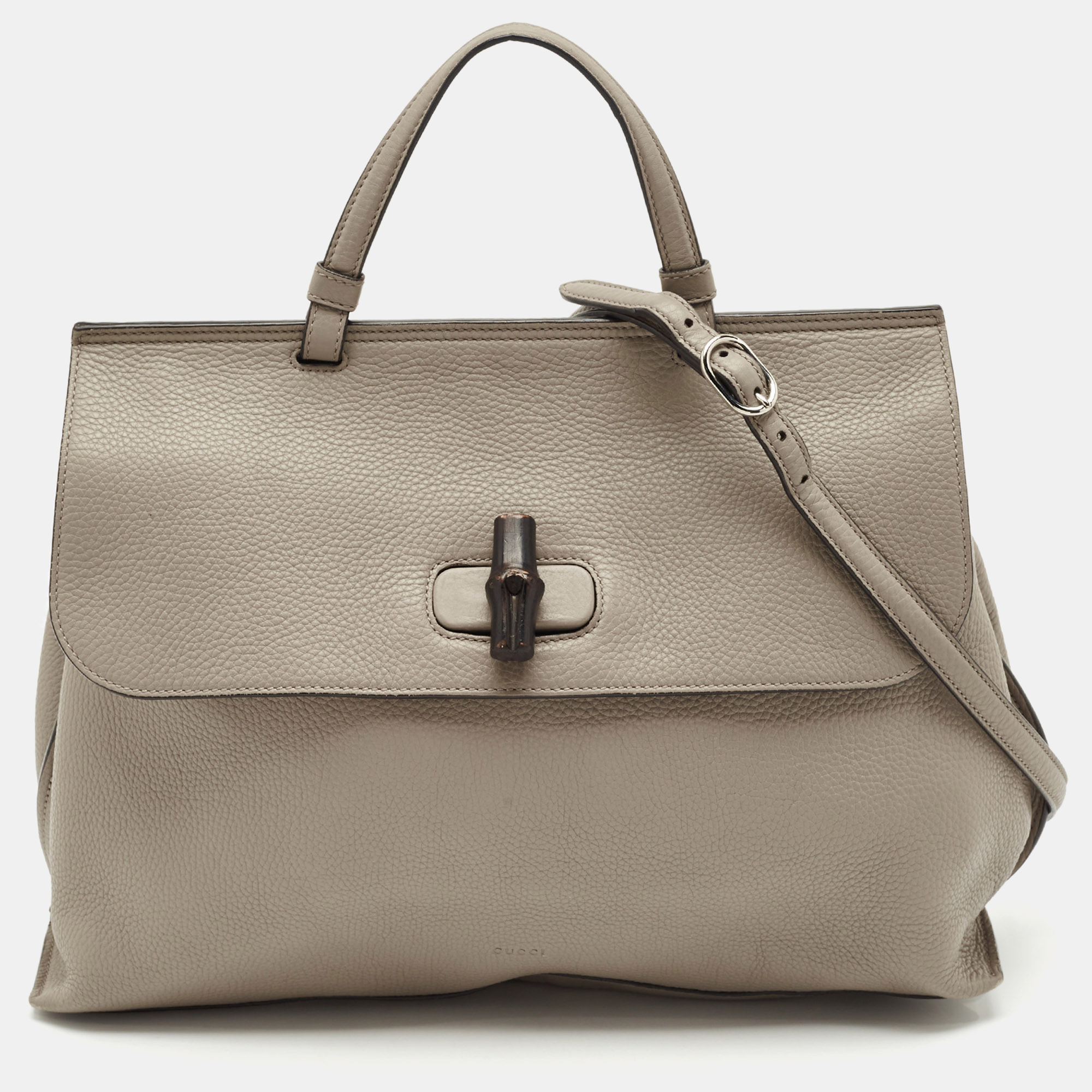 

Gucci Grey Leather Large Bamboo Daily Top Handle Bag