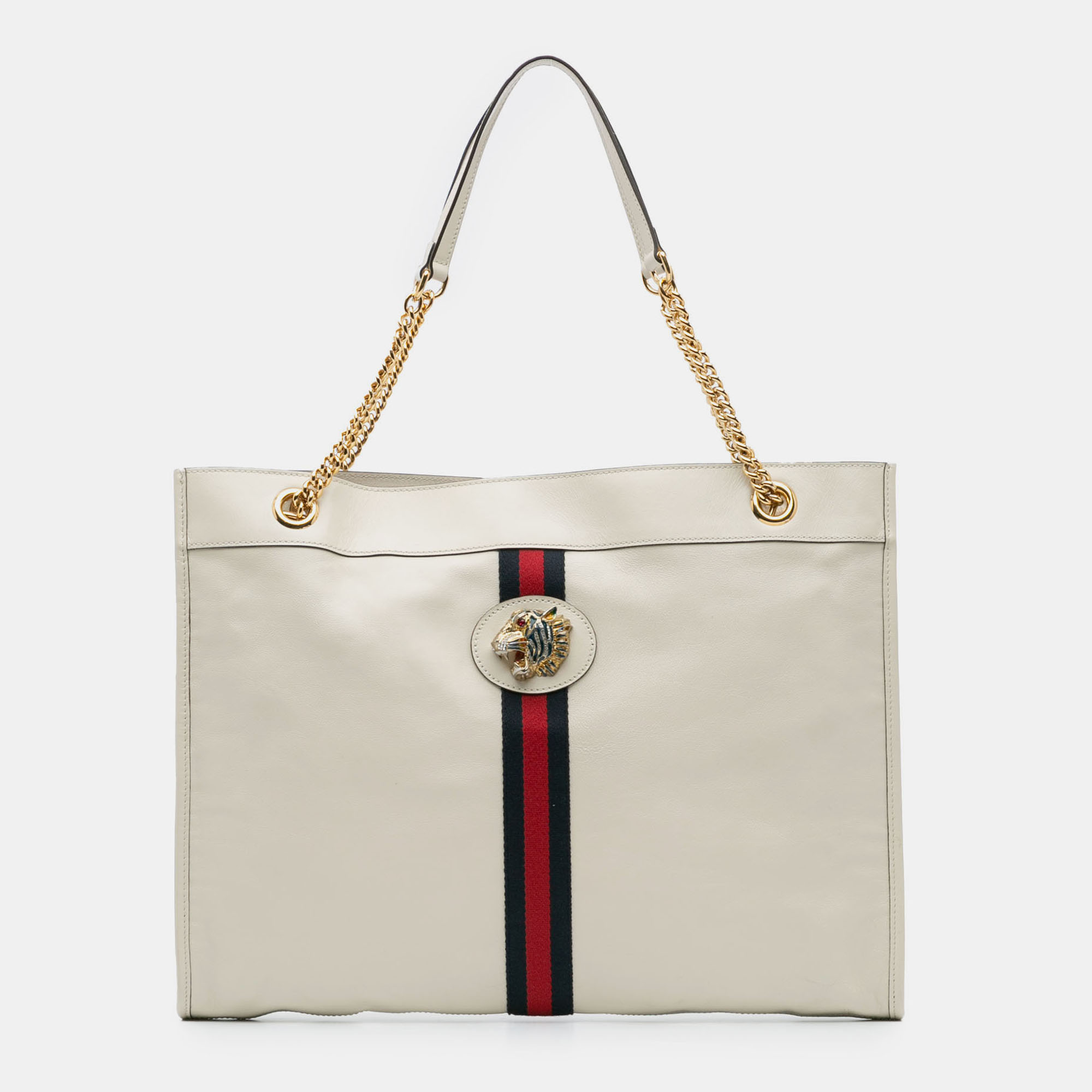 

Gucci White Large Web Leather Rajah Tote