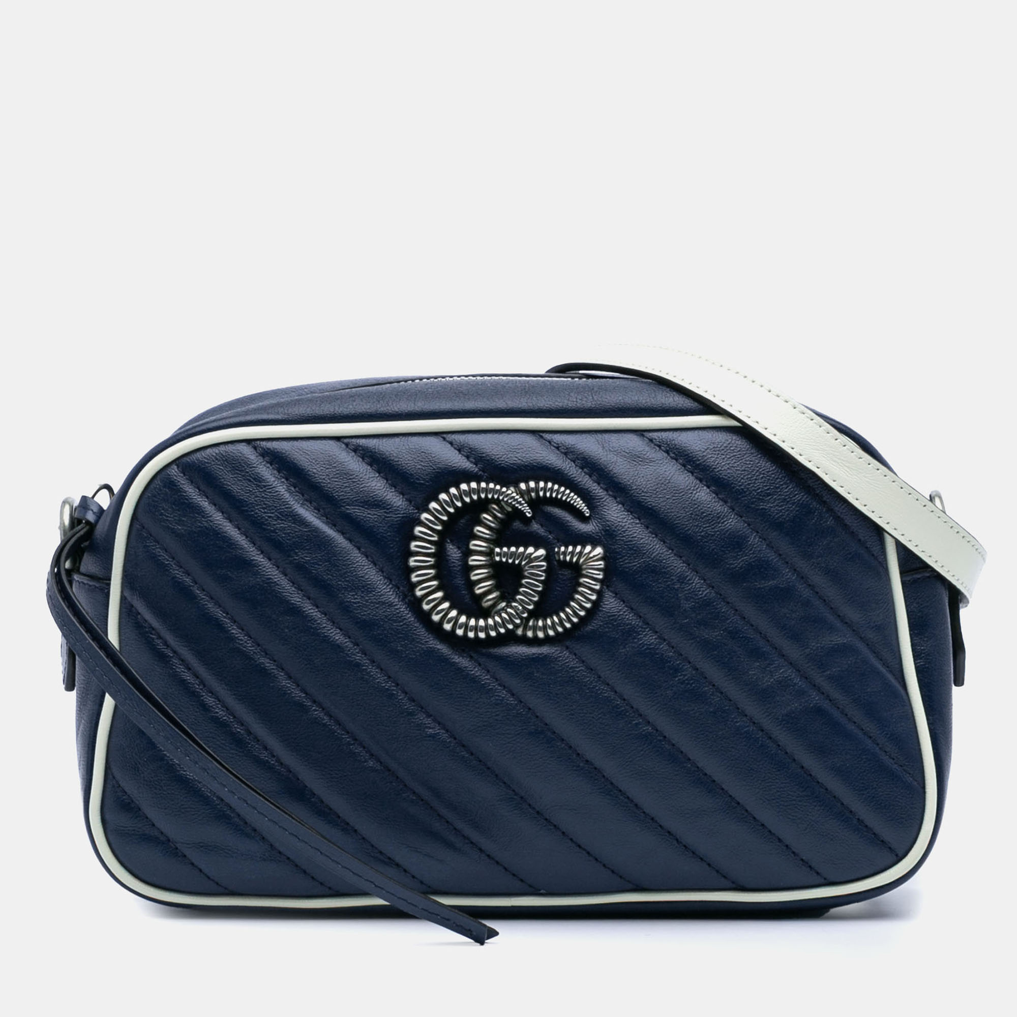 

Gucci Navy Blue Small GG Marmont Leather Torchon Crossbody