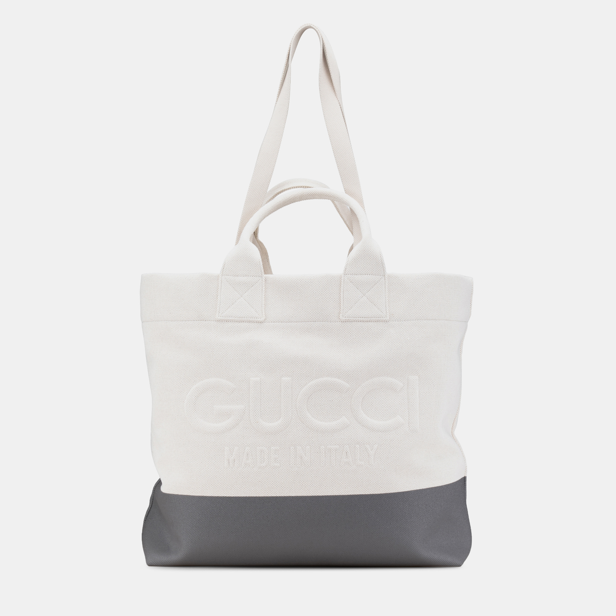 

Gucci Grey/White Canvas Embossed Logo Tote