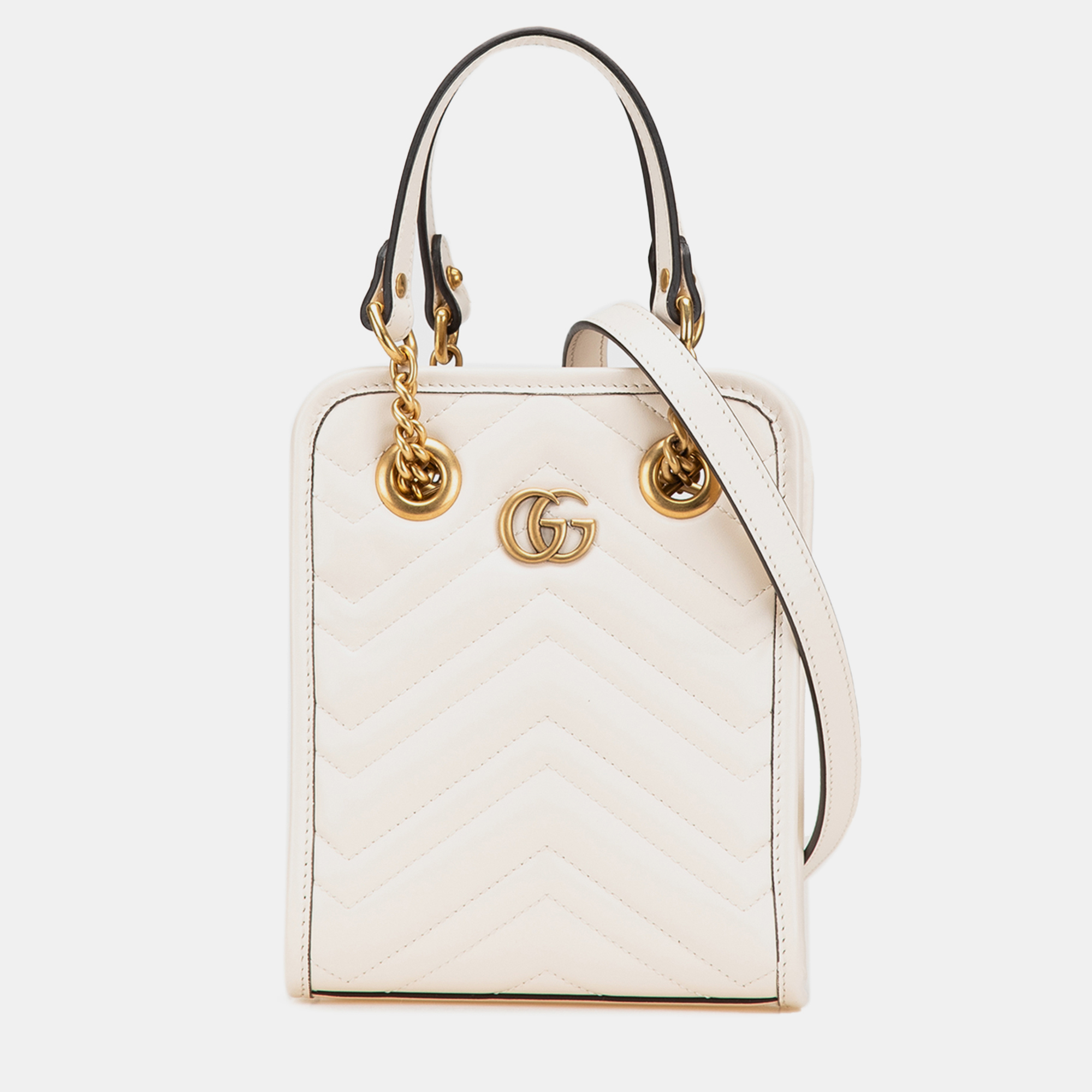 

Gucci White Mini GG Marmont Matelasse Leather Satchel