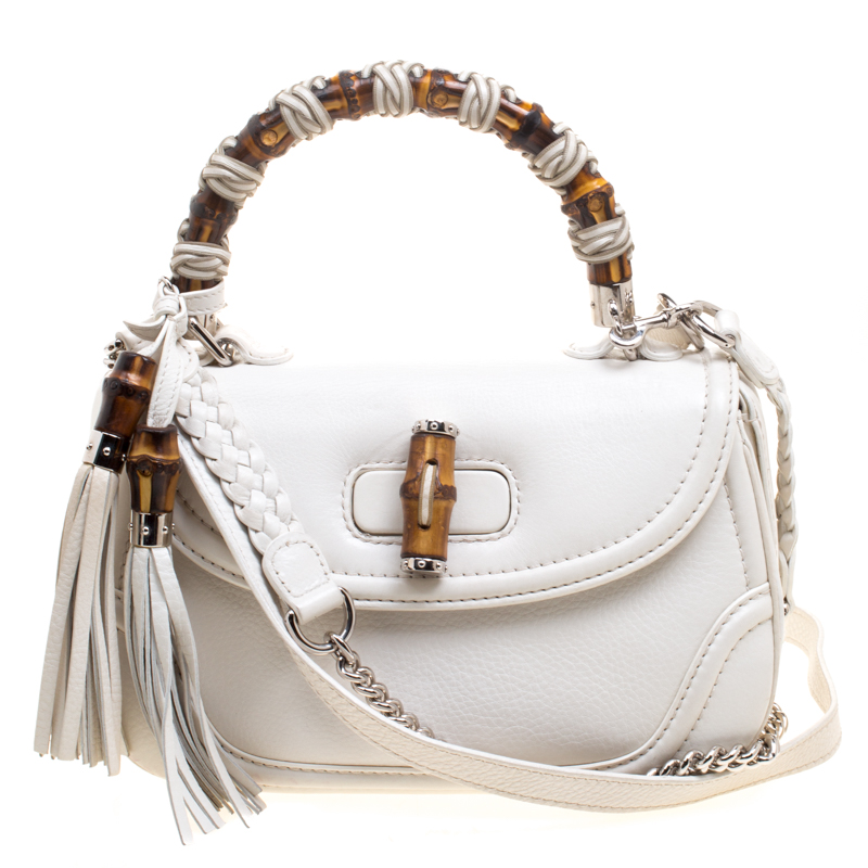 Gucci White Leather Tassel New Bamboo 