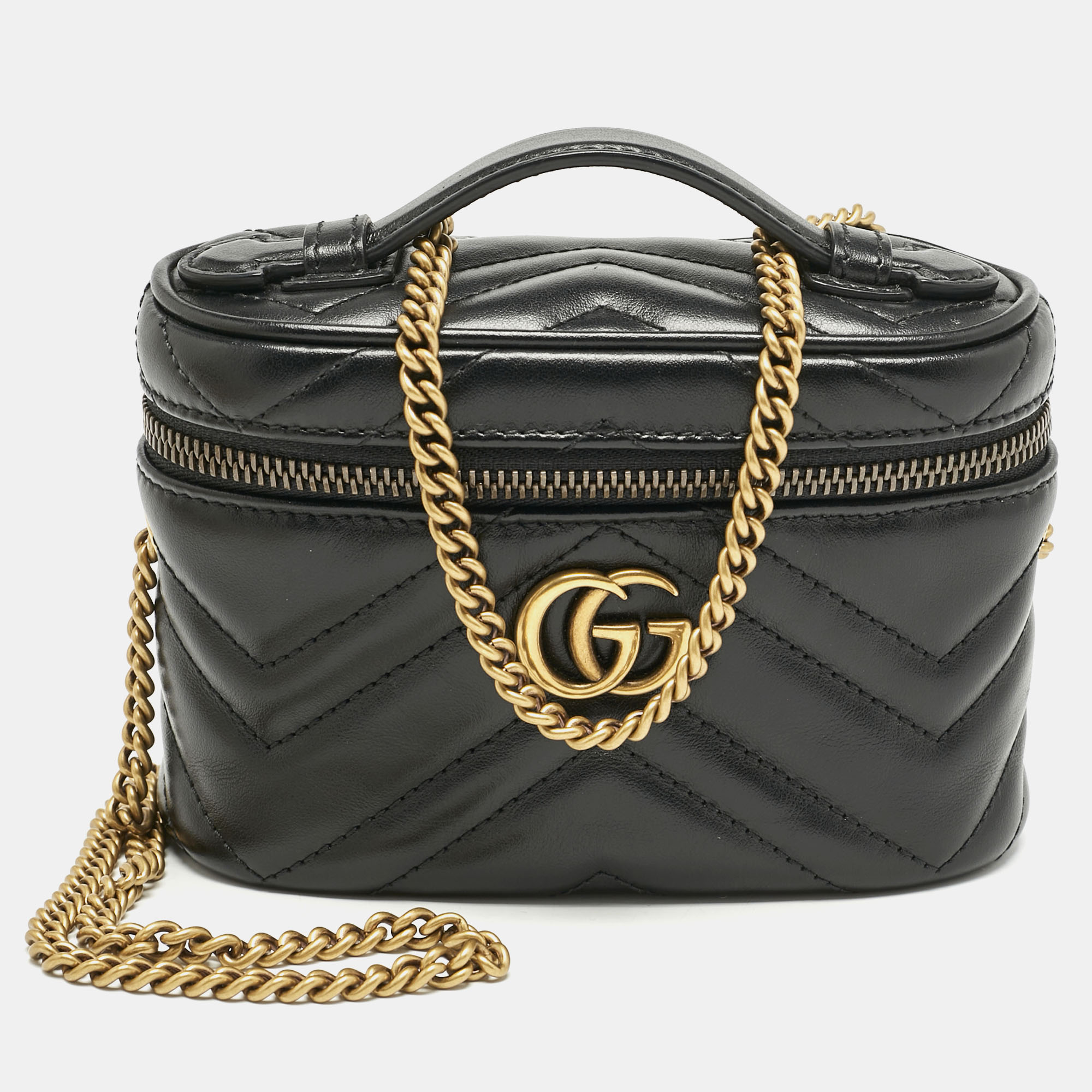 

Gucci Black Matelasse Leather Mini GG Marmont Top Handle Bag