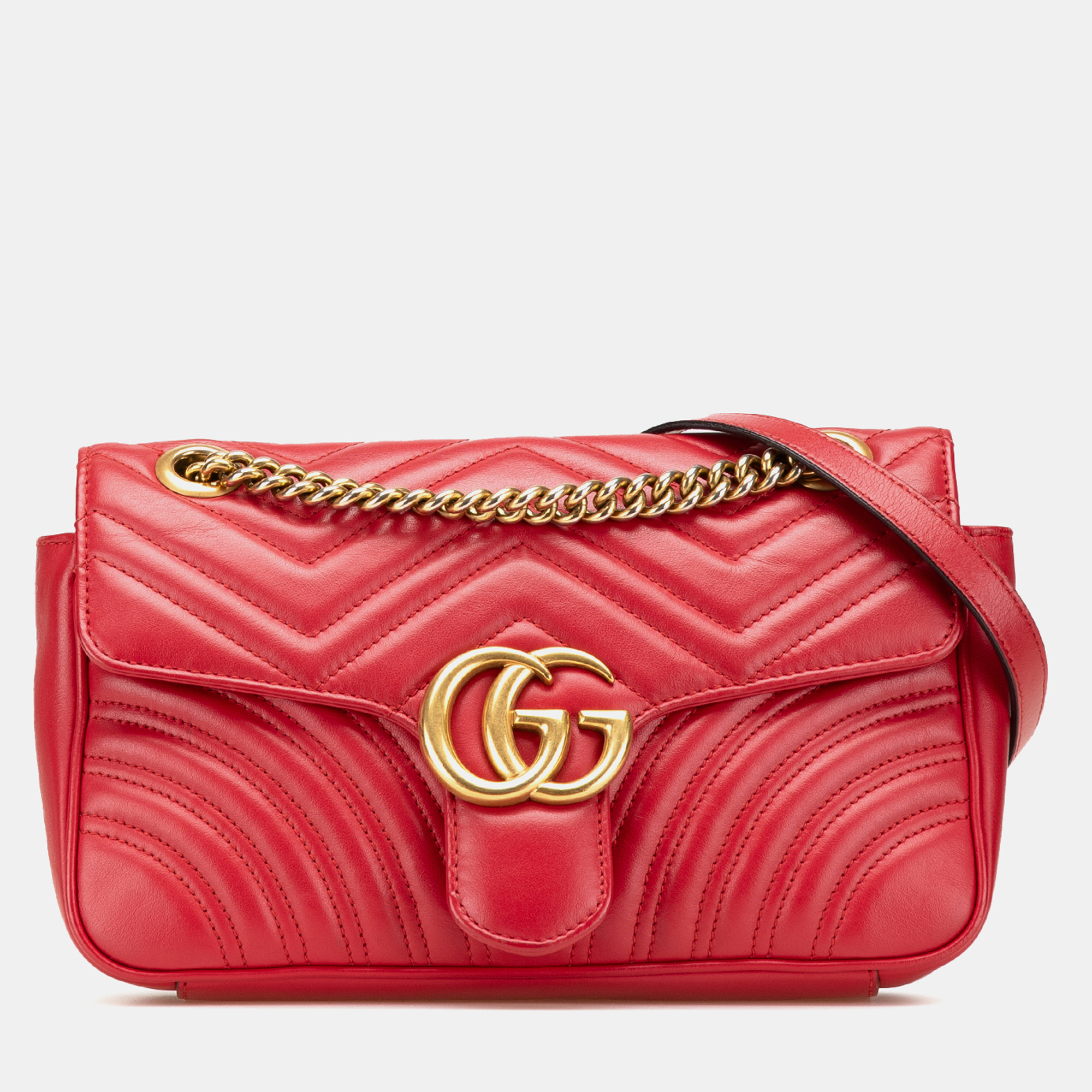 

Gucci Red Small GG Marmont Matelasse Leather Flap Crossbody