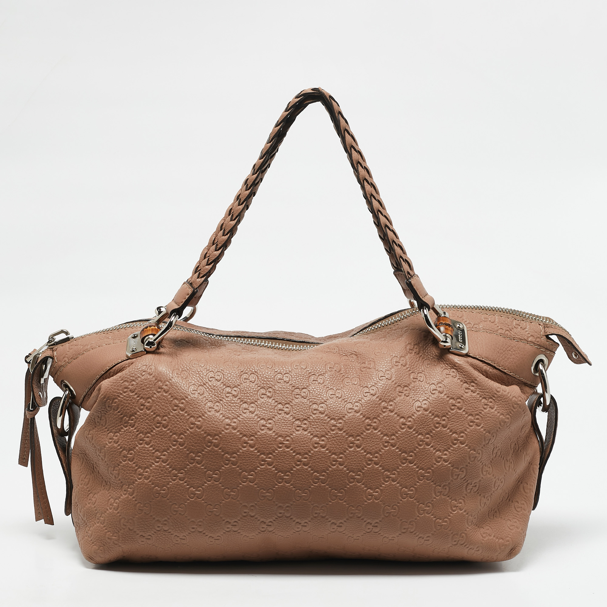 

Gucci Old Rose Guccissima Leather Bamboo Bar Shoulder Bag, Pink