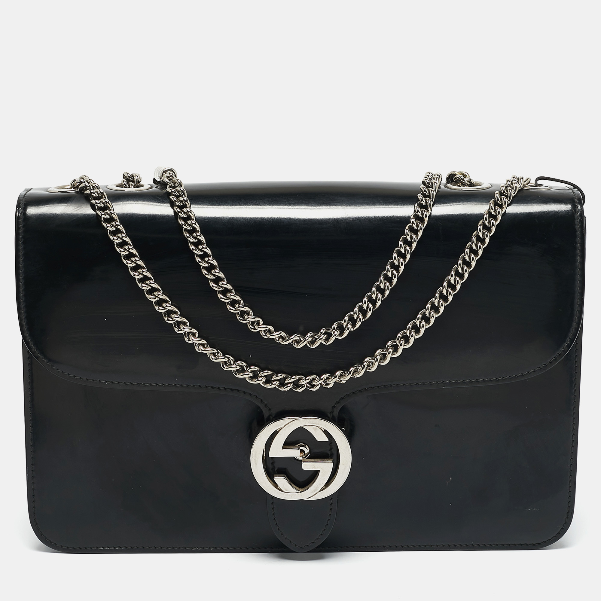 

Gucci Black Glossy Leather  Interlocking G Shoulder Bag