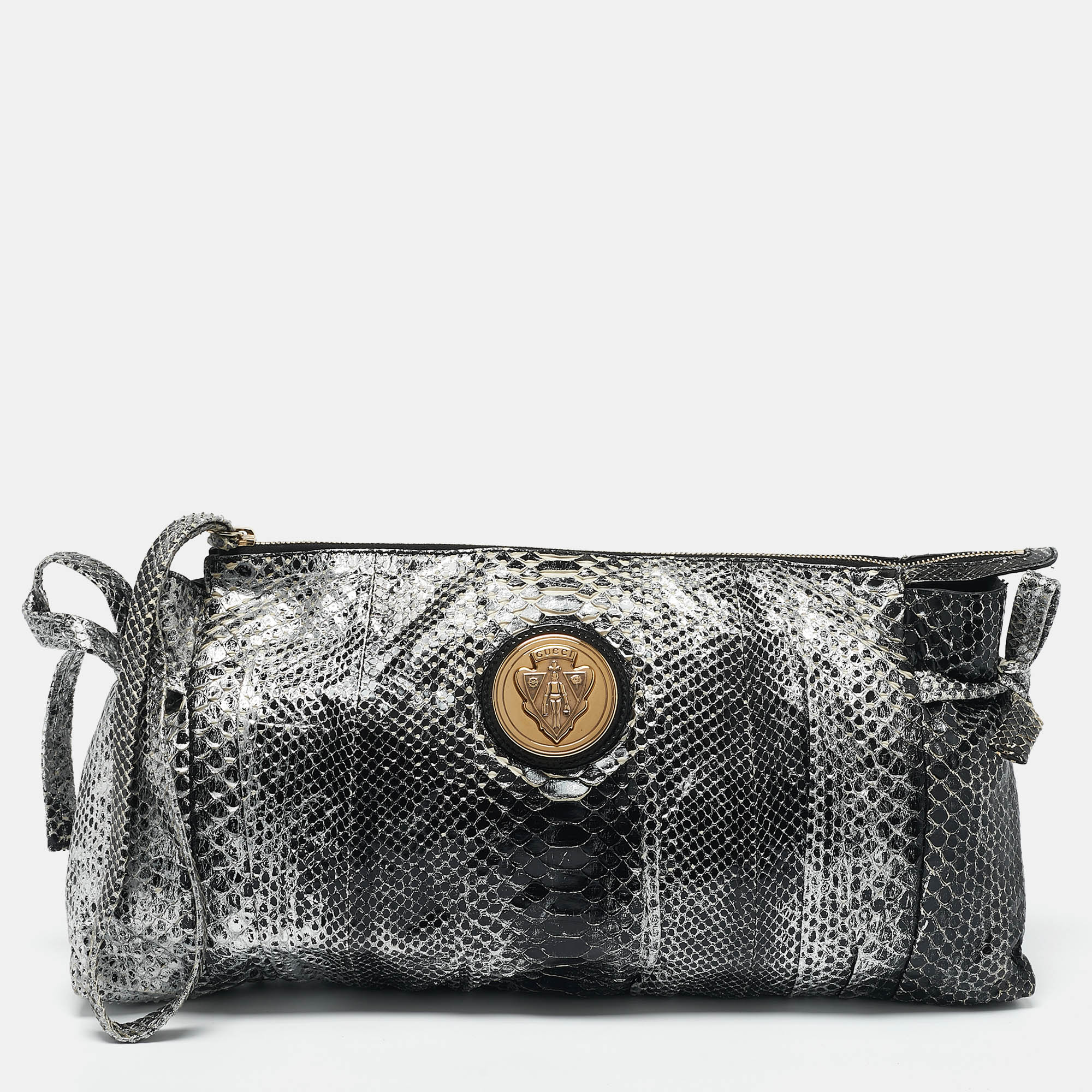 

Gucci Silver/black Python Large Hysteria Clutch