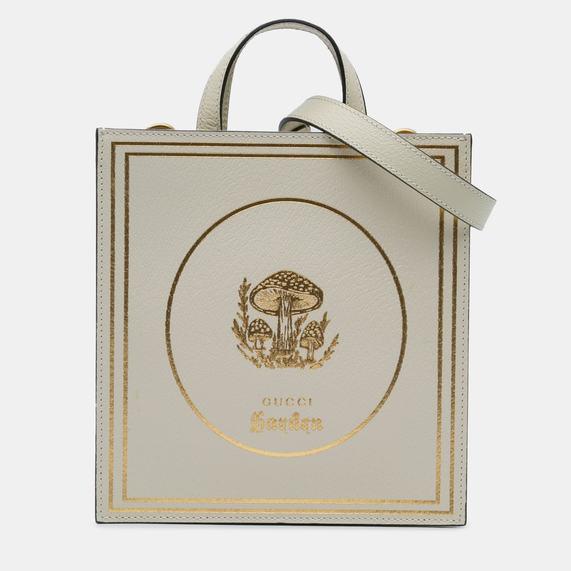 

Gucci Beige Garden Calfskin Mushrooms Vertical Shopping Tote
