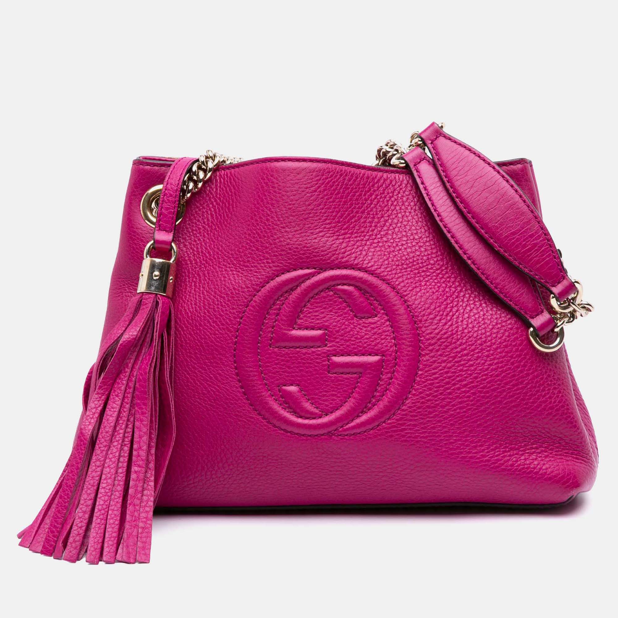 

Gucci Pink Small Leather Soho Chain Tote