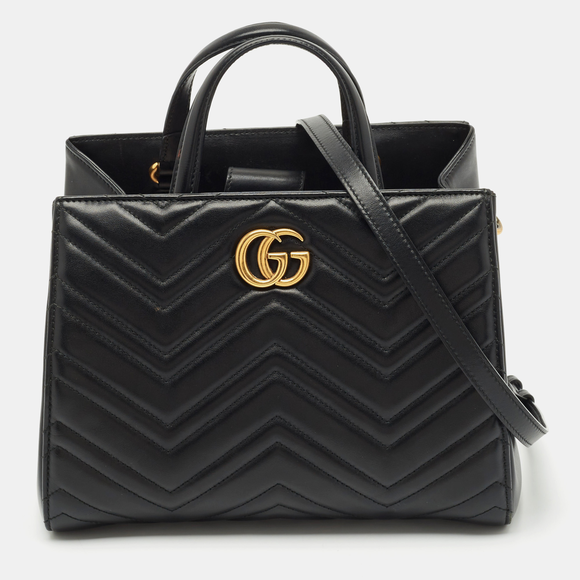 

Gucci Black Matelasse Leather Small GG Marmont Tote