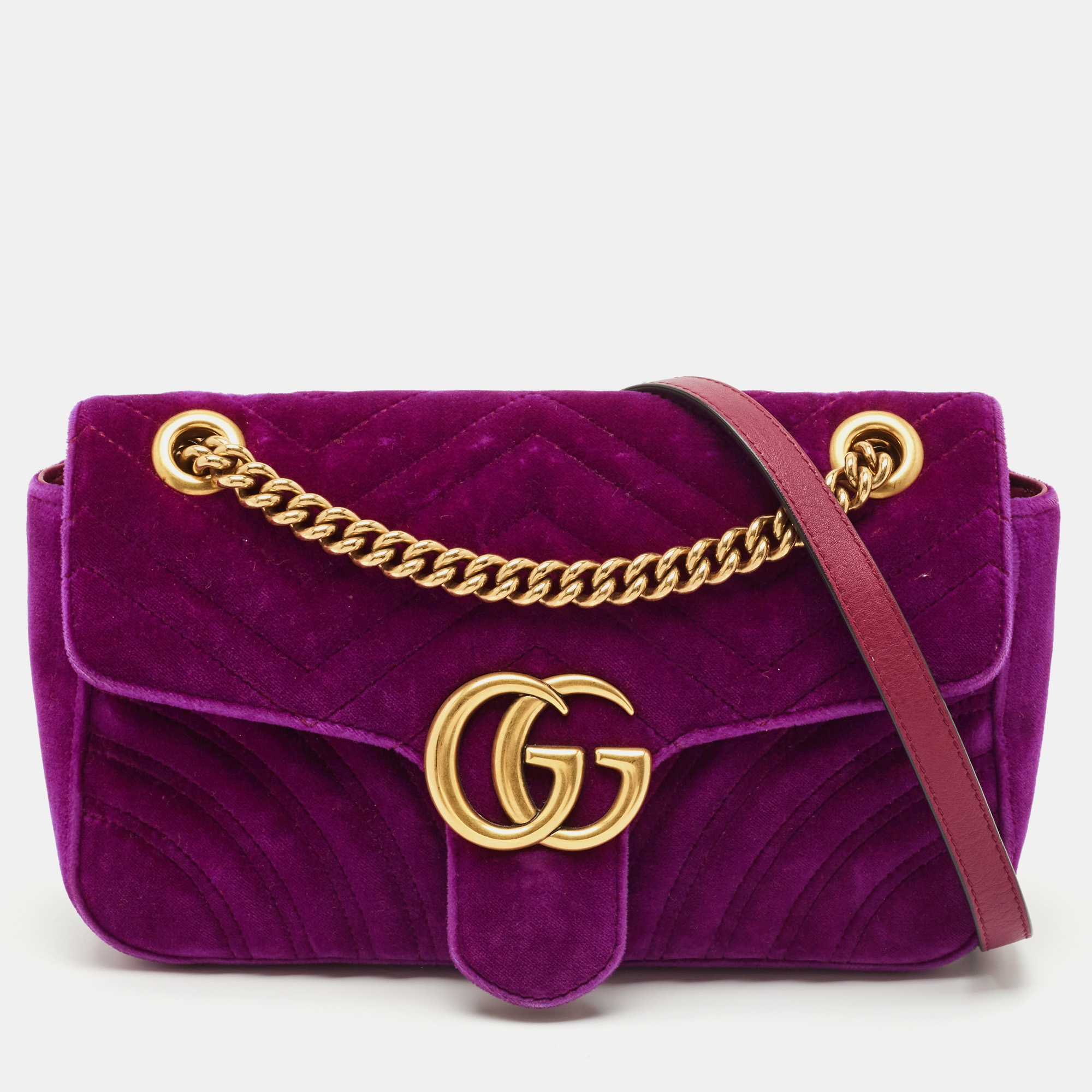 

Gucci Purple Matelasse Velvet  GG Marmont Shoulder Bag