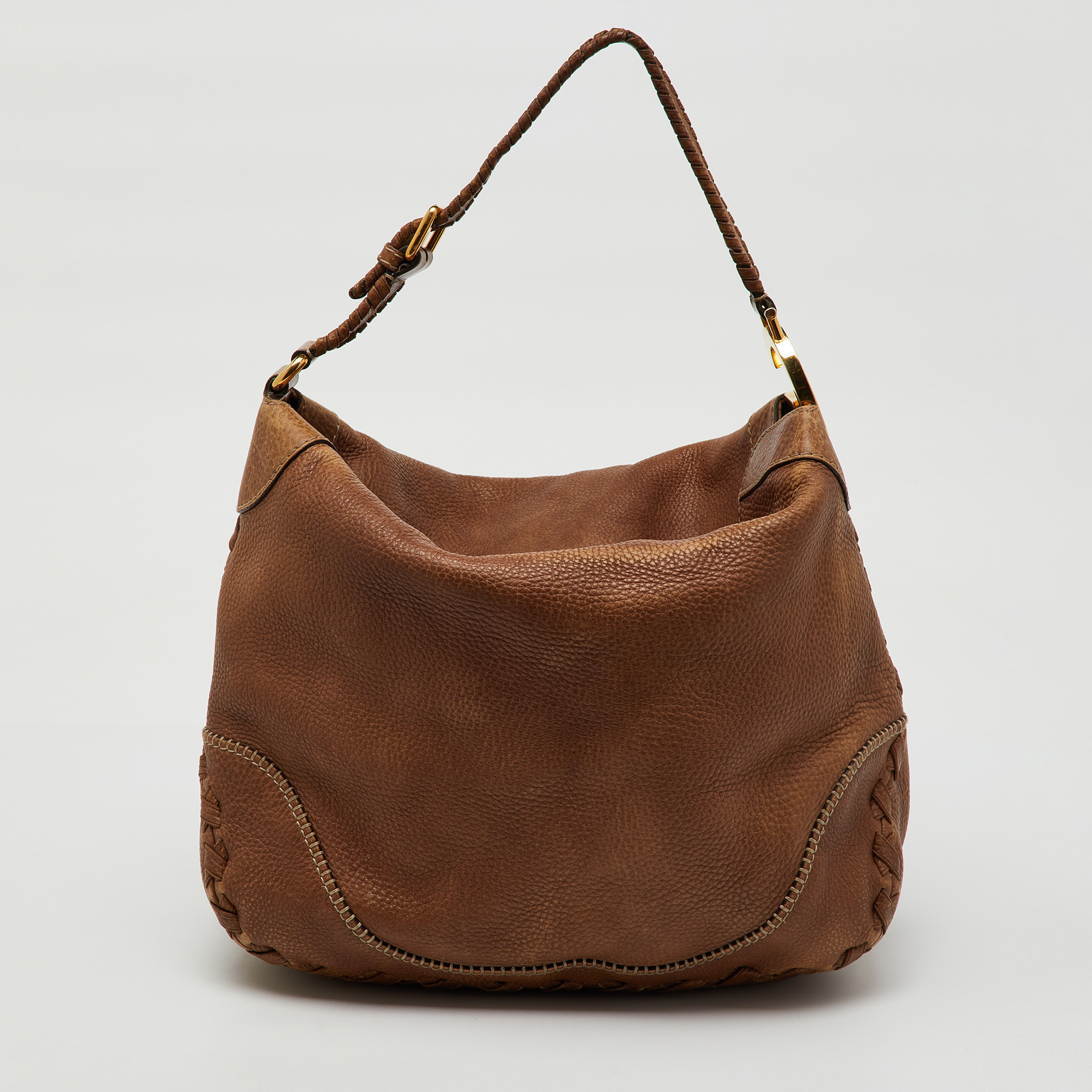 

Gucci Brown Grained Leather Charlotte Whipstitch Hobo