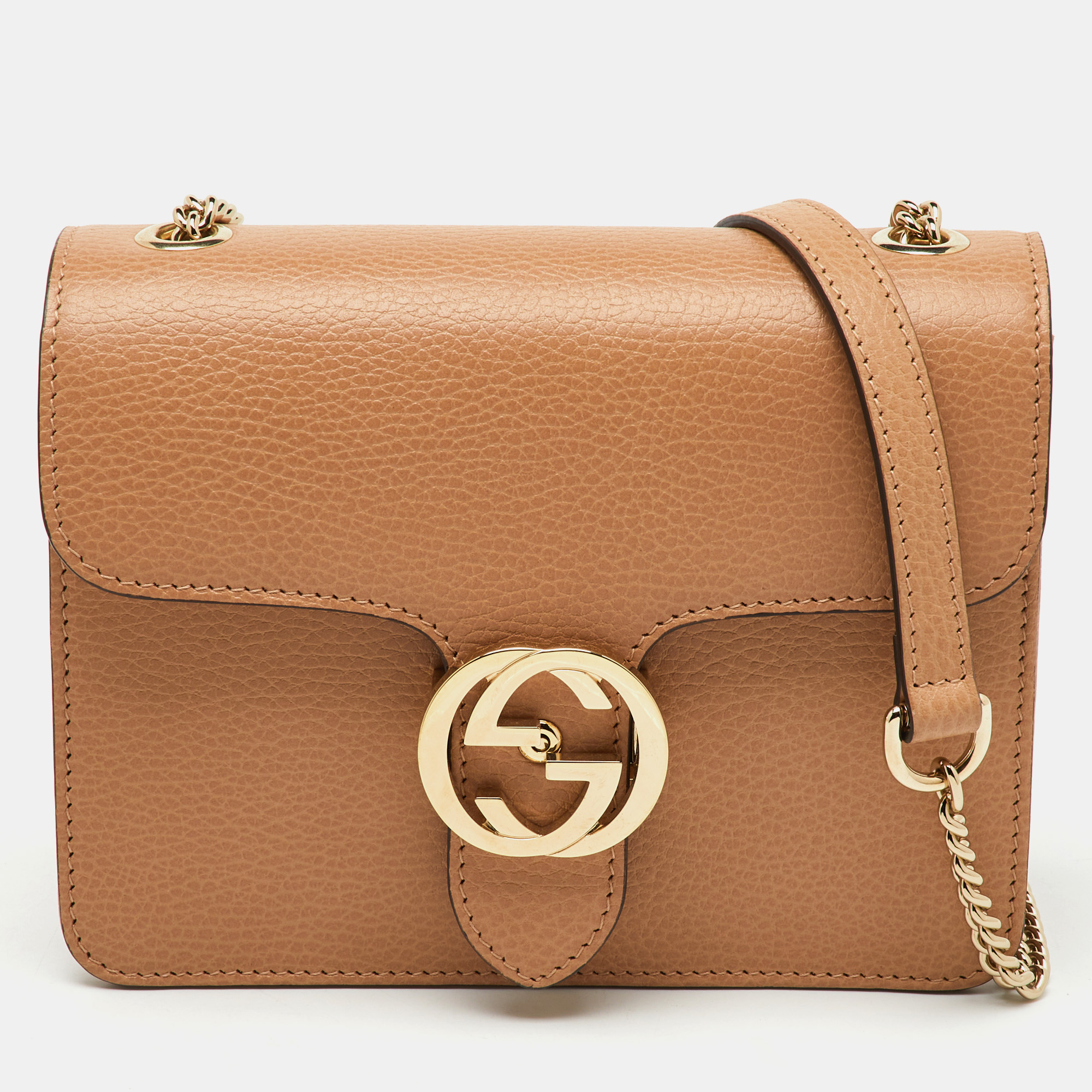 

Gucci Beige Leather Dollar Interlocking G Flap Crossbody Bag