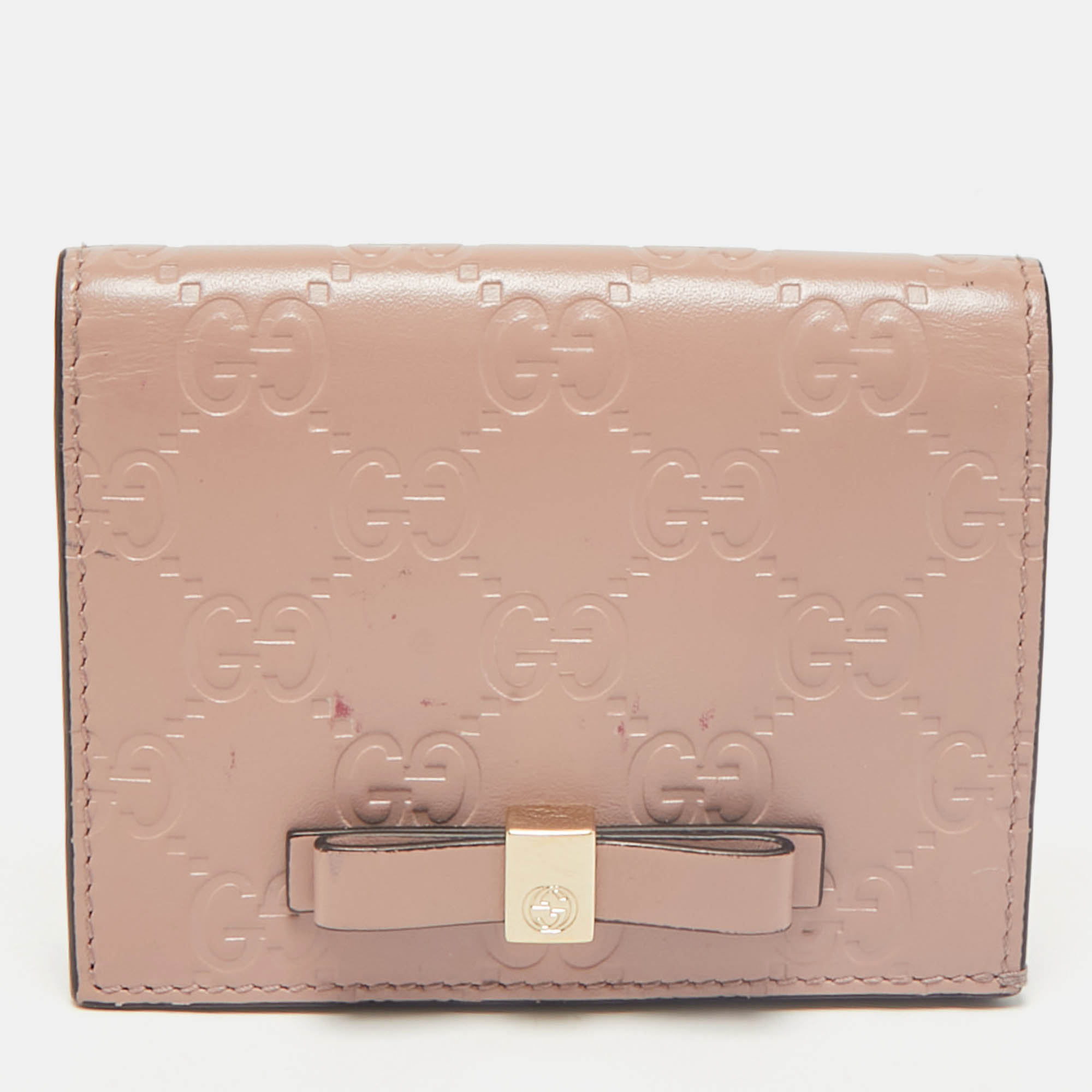 

Gucci Blush Pink Microguccissima Leather Bow Card Case