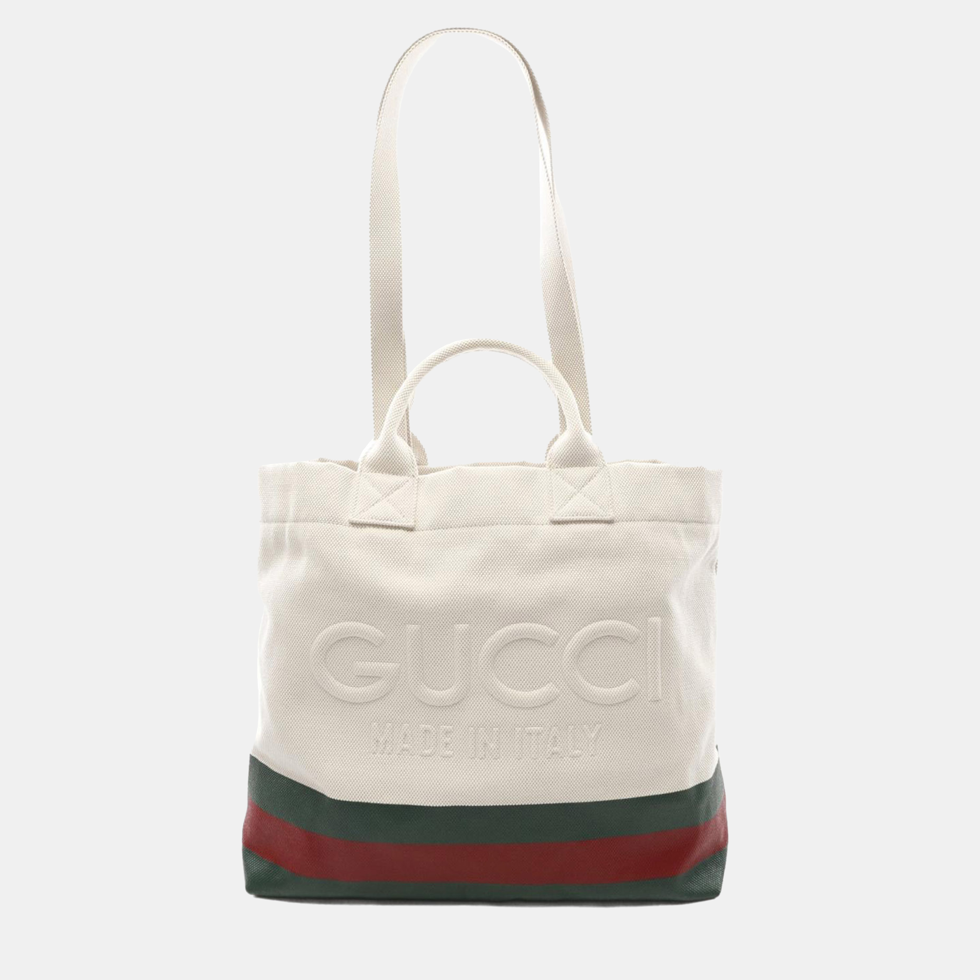 

Gucci White Canvas Web Embossed Logo Tote