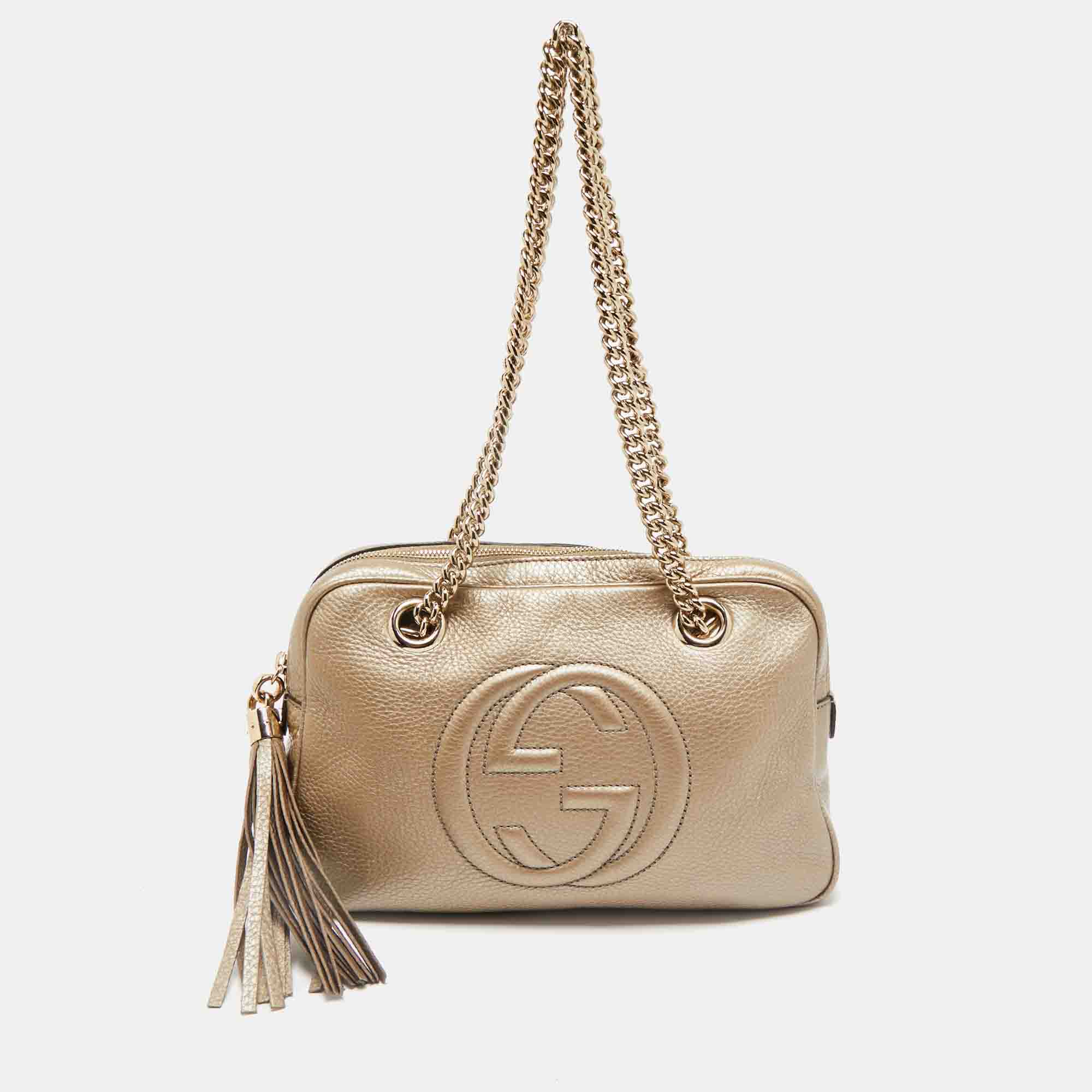 

Gucci Metallic Beige Leather  Soho Chain Shoulder Bag
