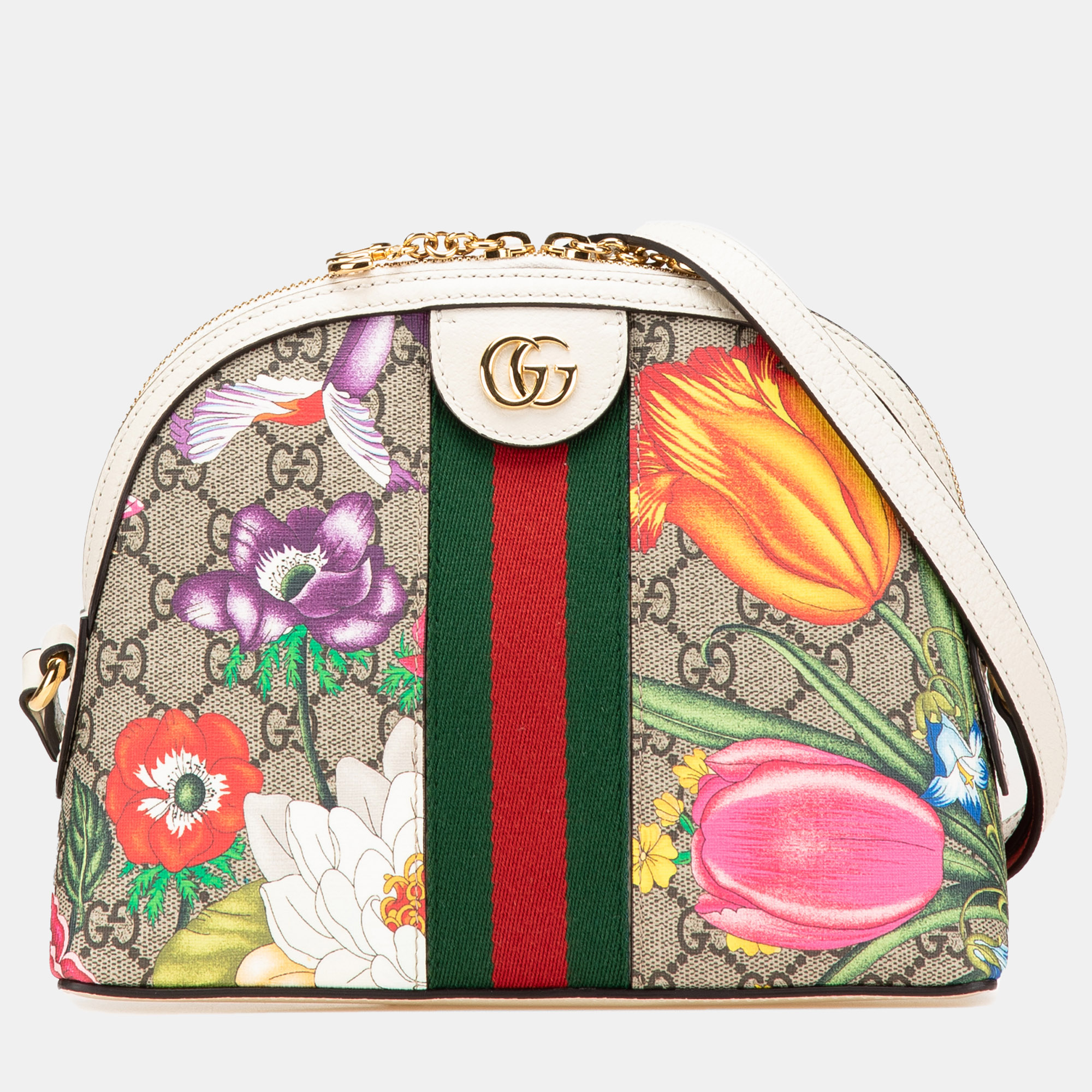 

Gucci Brown Small GG Supreme Flora Ophidia Dome Crossbody