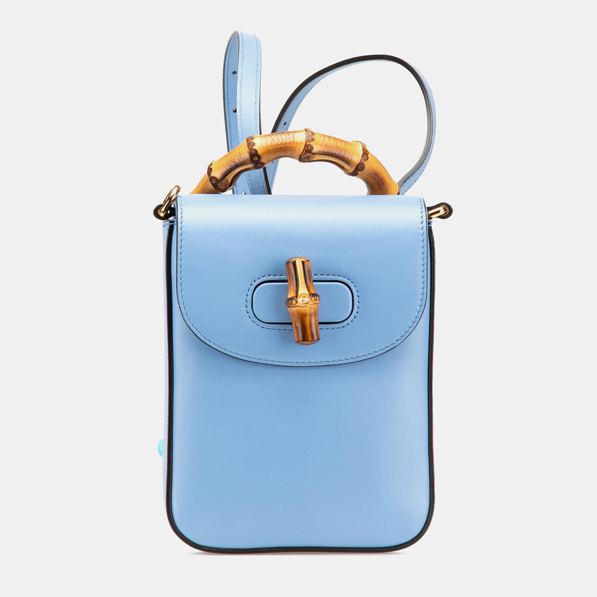 

Gucci Blue Mini Calfskin Bamboo Top Handle Bag