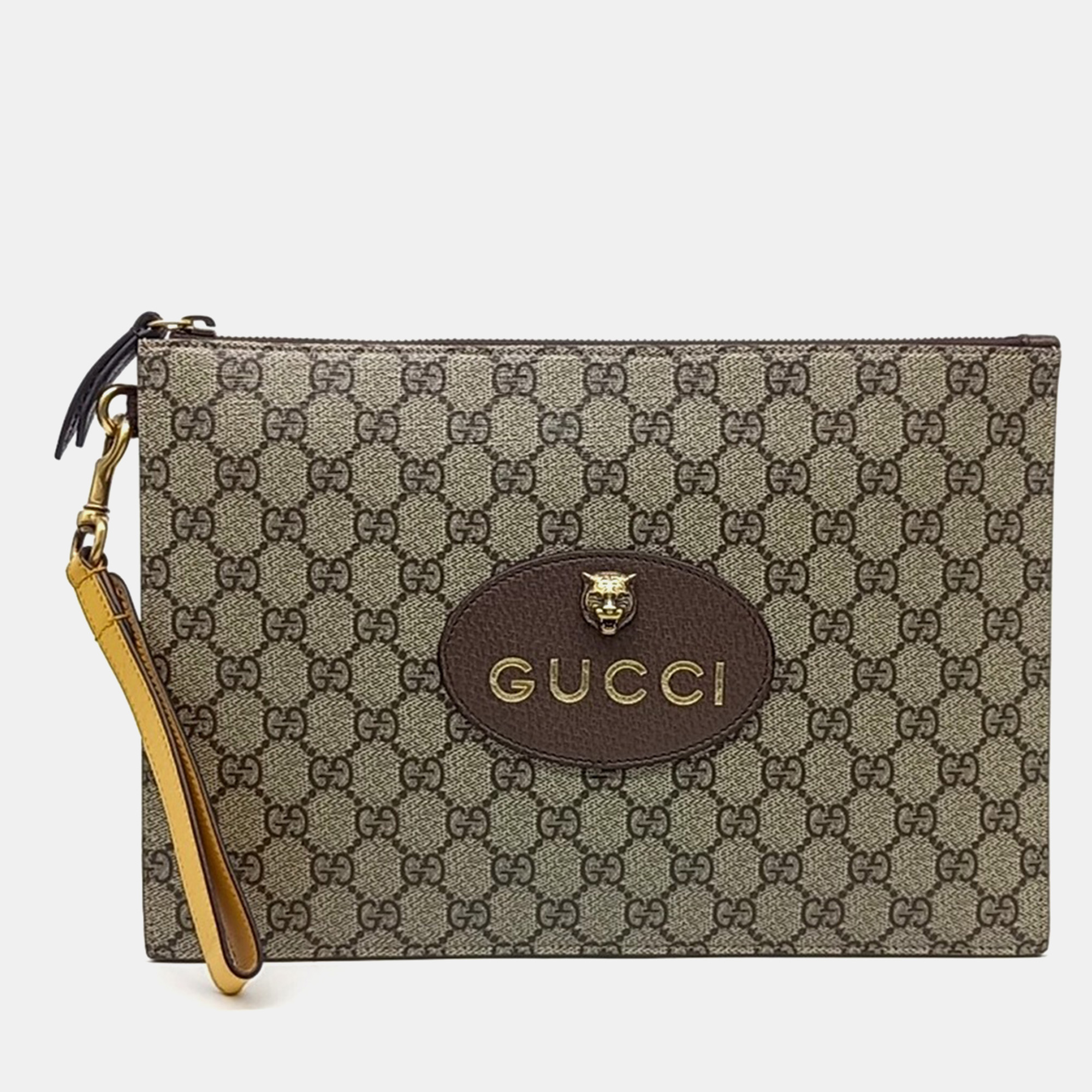 

Gucci Beige Brown Leather and PVC GG Supreme Clutch