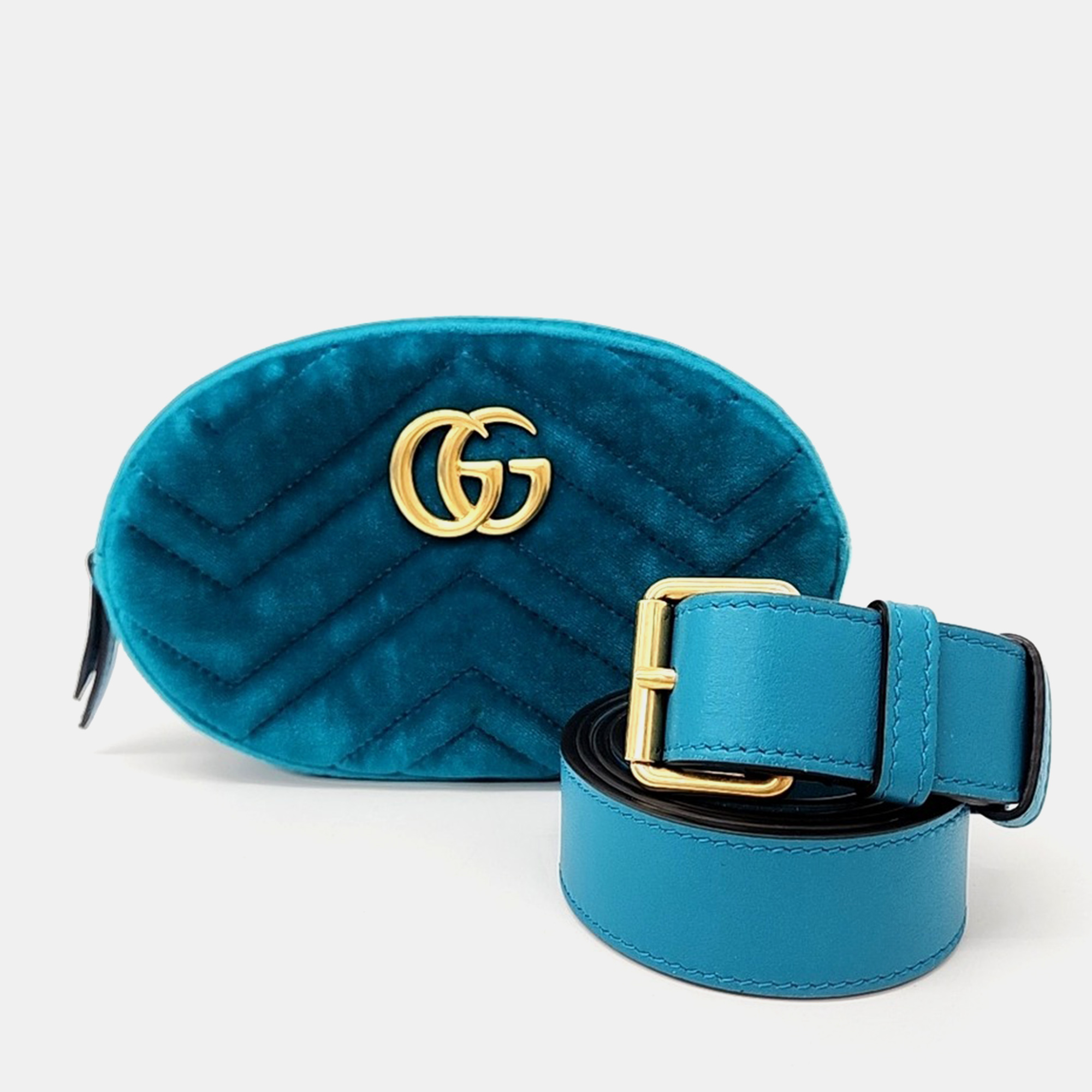 

Gucci Blue Velvet GG Marmont Matelasse Belt Bag