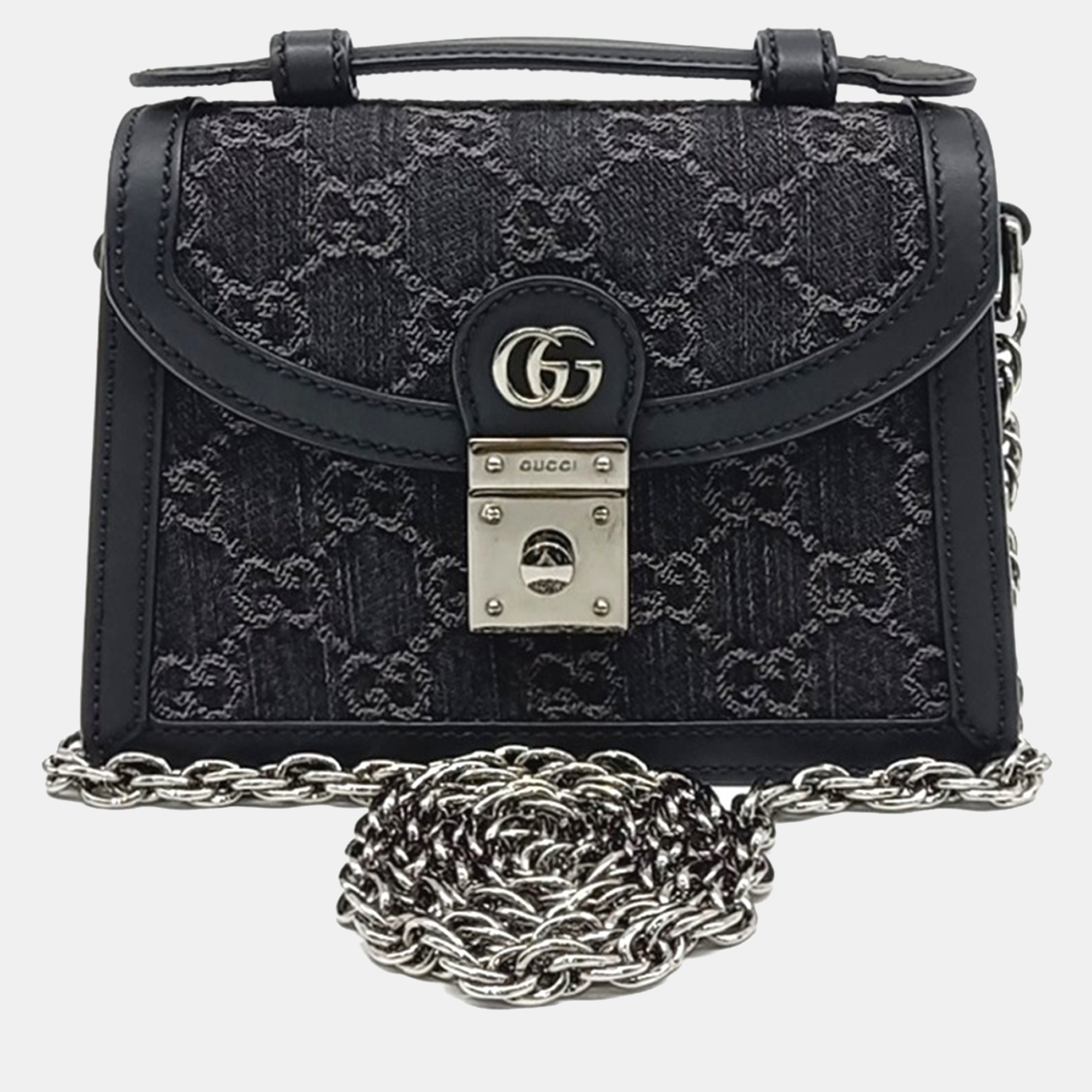 

Gucci Black Denim and Leather Ophidia GG Mini Shoulder Bag