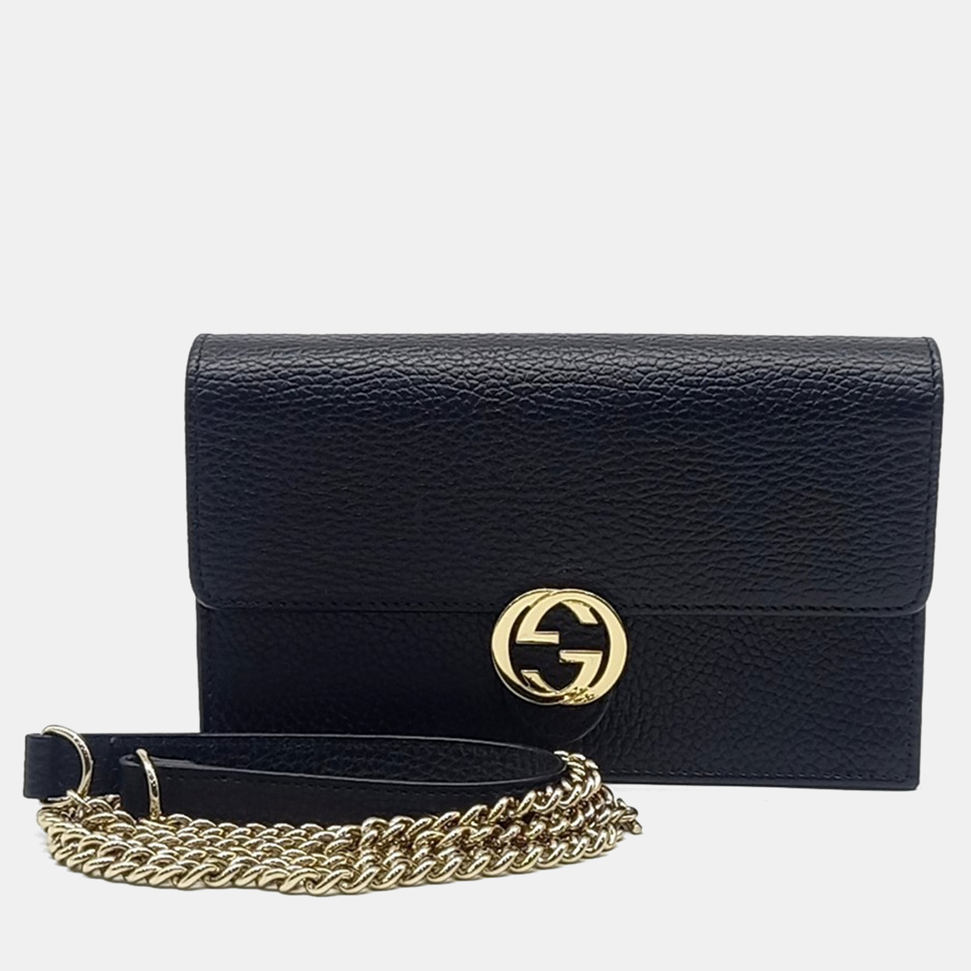

Gucci Black Leather Interlocking Chain Crossbody Bag