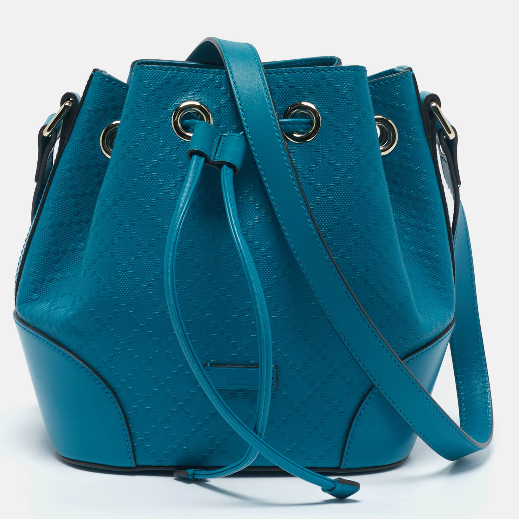 

Gucci Deep Cobalt Bright Diamante Leather Drawstring Bucket Bag, Blue