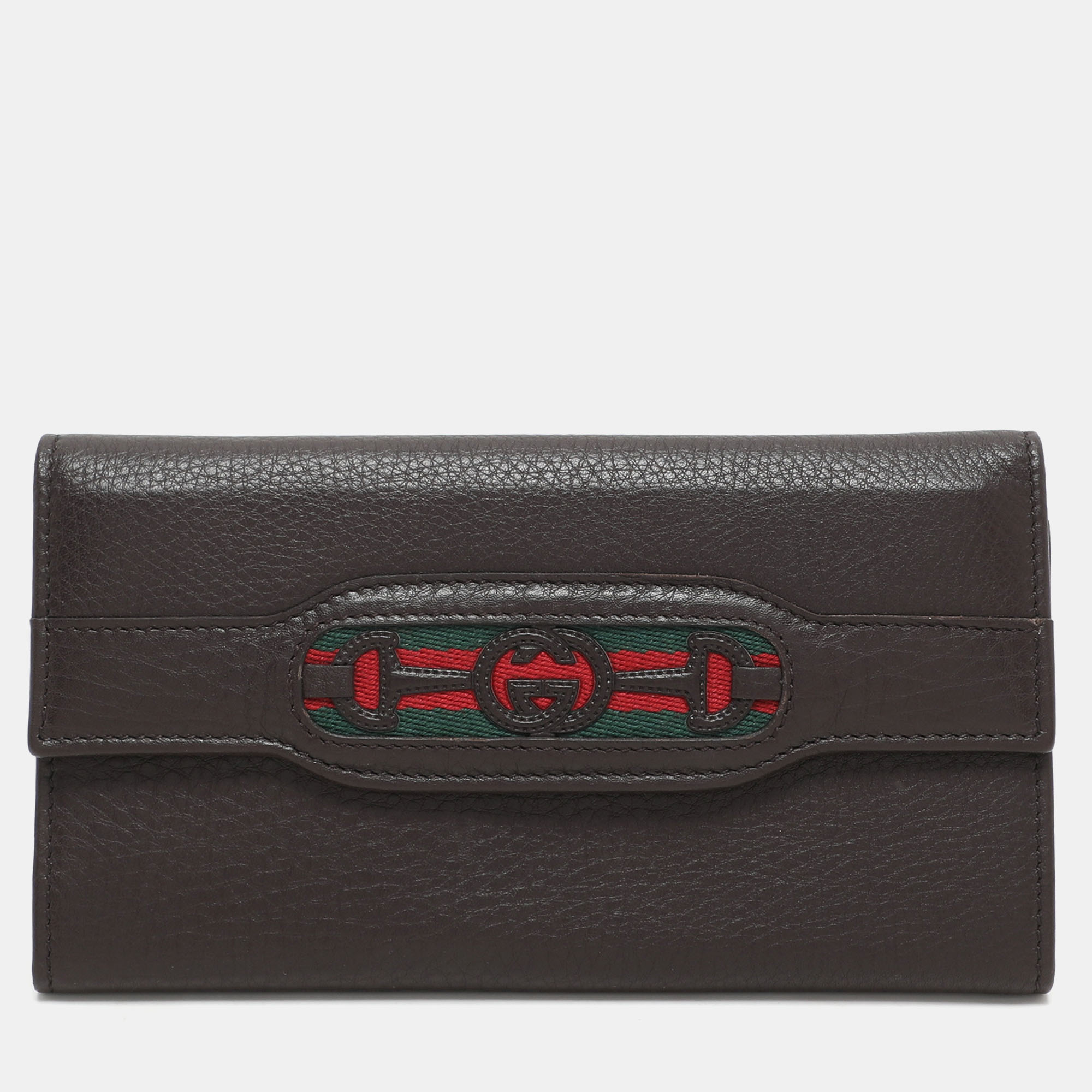 

Gucci Brown Leather Horsebit Web Continental Wallet