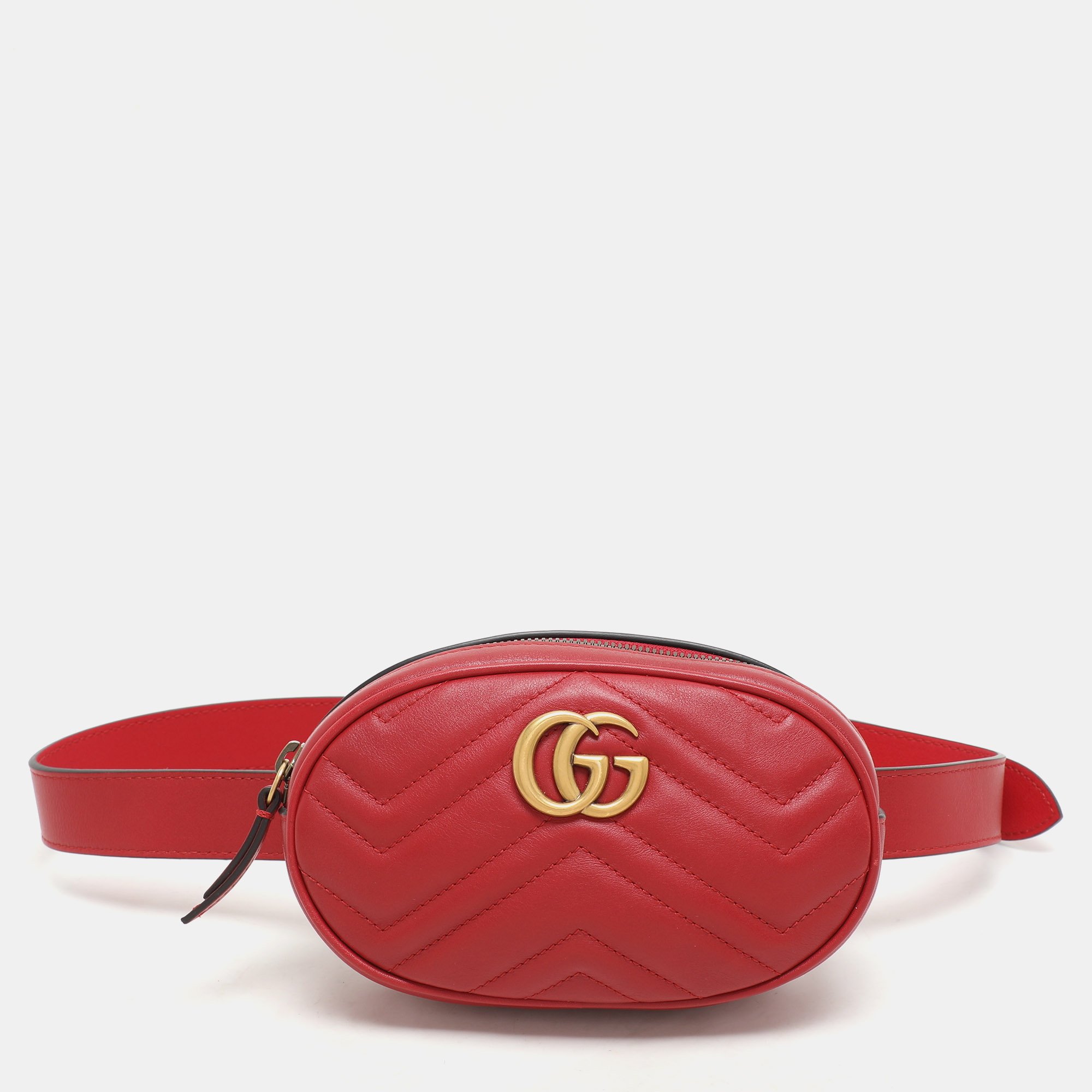 

Gucci Red Matelassé Leather Mini GG Marmont Belt Bag