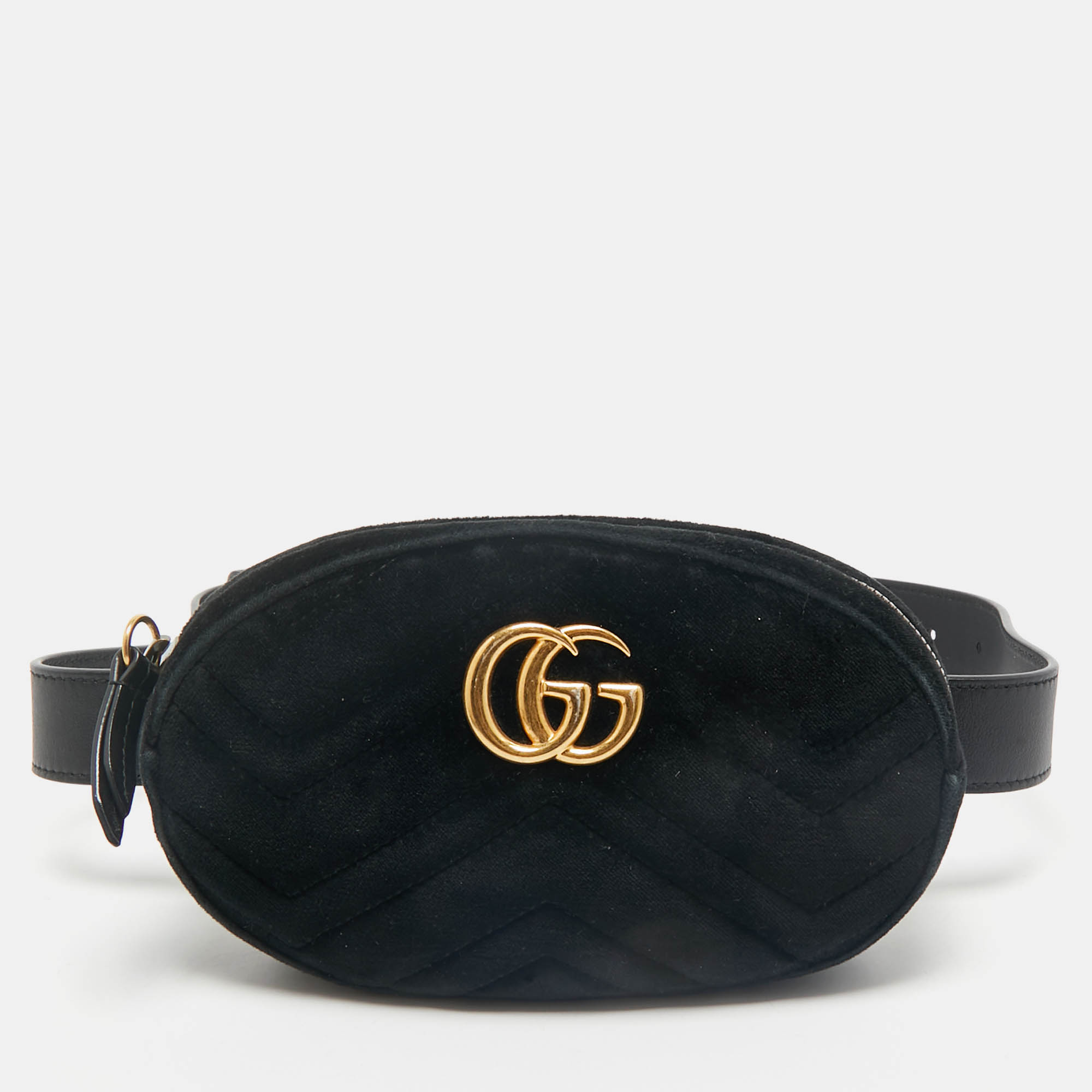 

Gucci Black Matelassé Velvet Mini GG Marmont Belt Bag