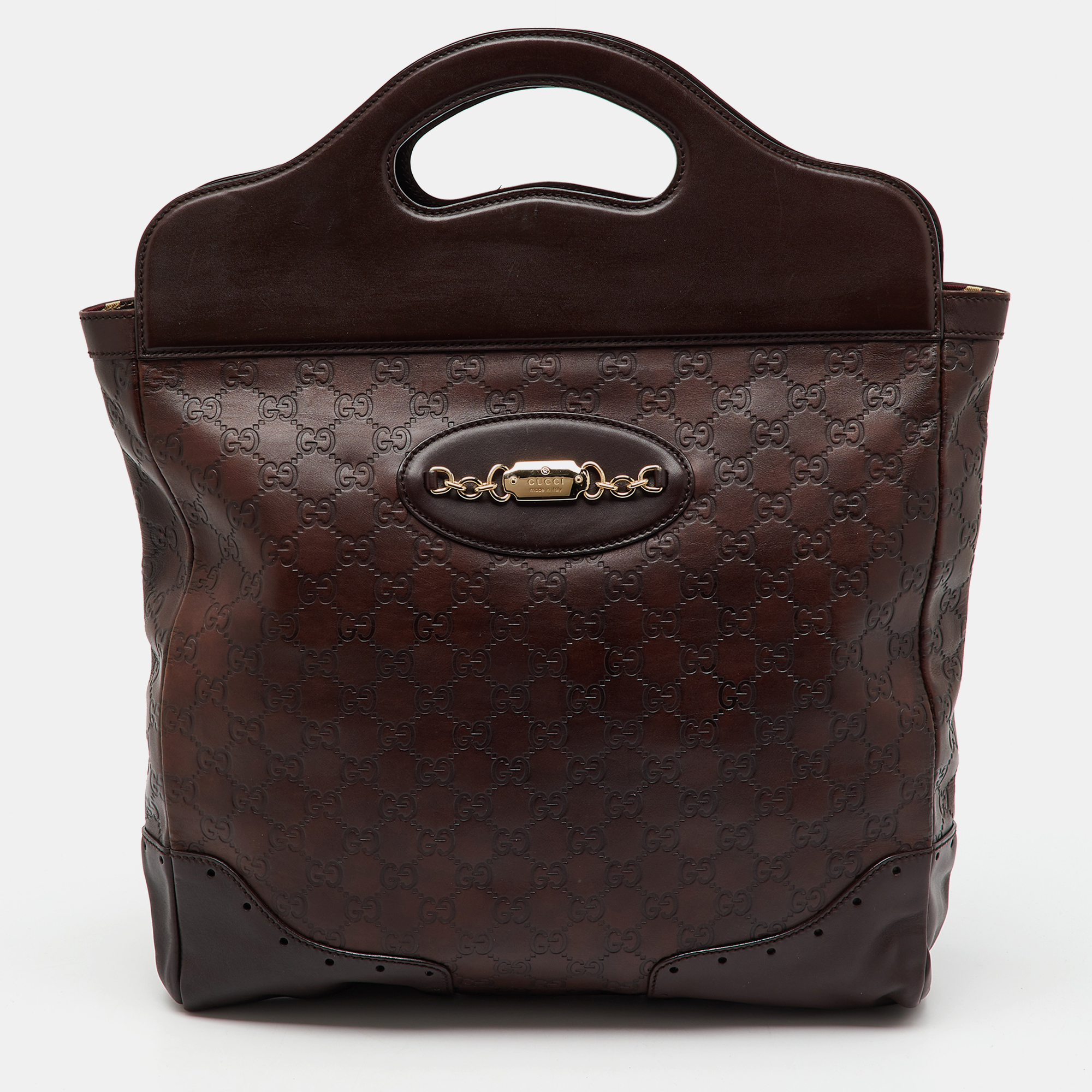 

Gucci Dark Brown Guccissima Leather Large Punch Top Handle Tote