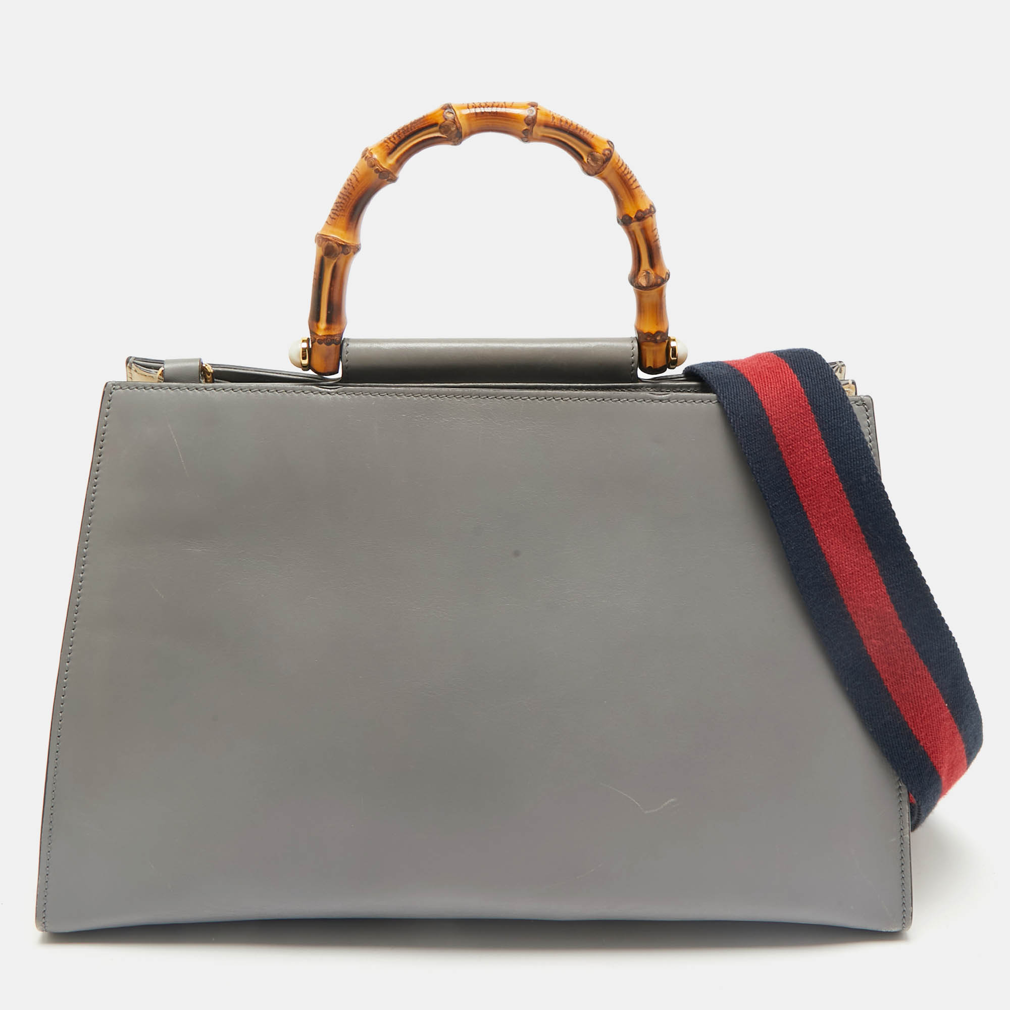 

Gucci Grey Leather Medium Nymphaea Bamboo Tote