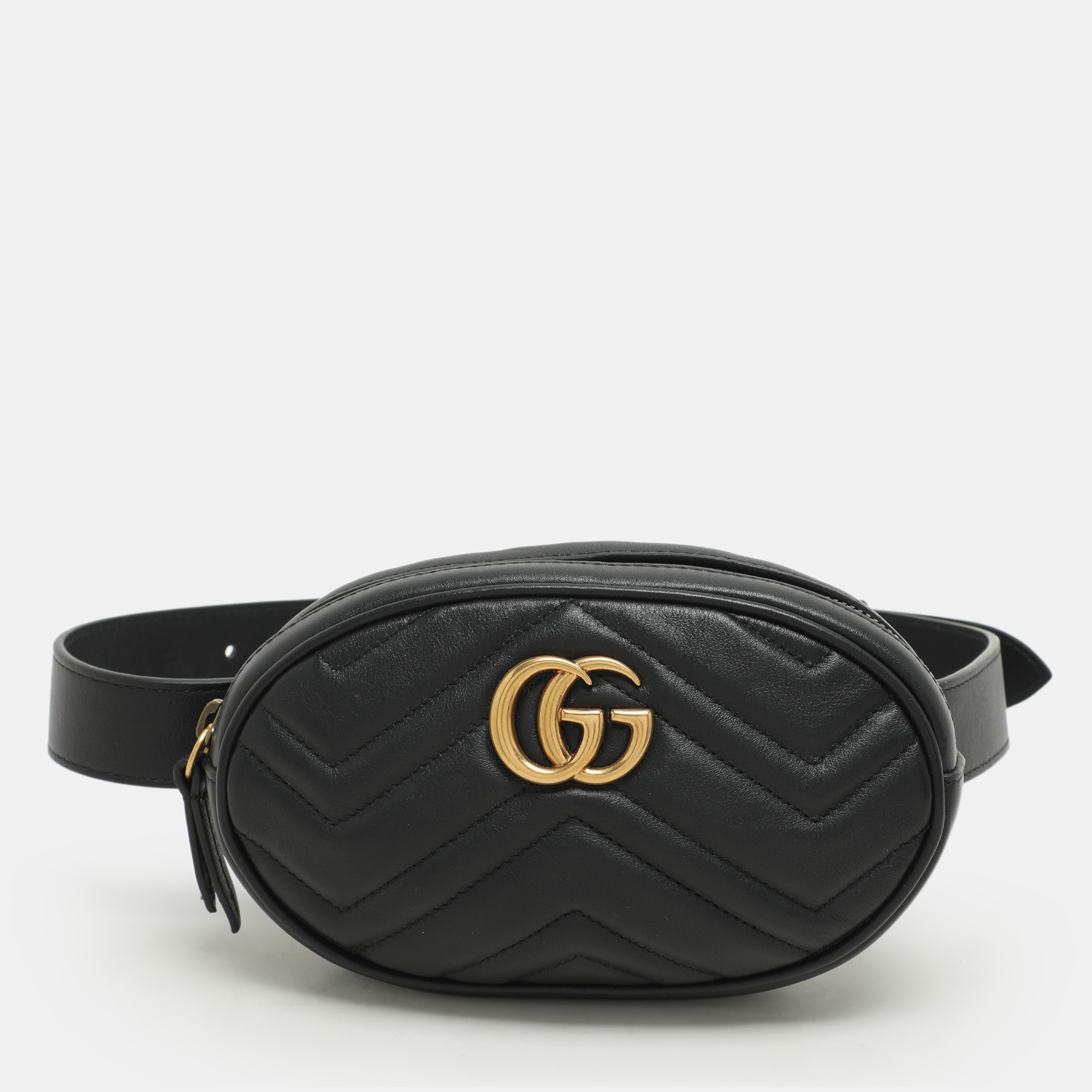 

Gucci Black Matelasse Leather GG Marmont Belt Bag