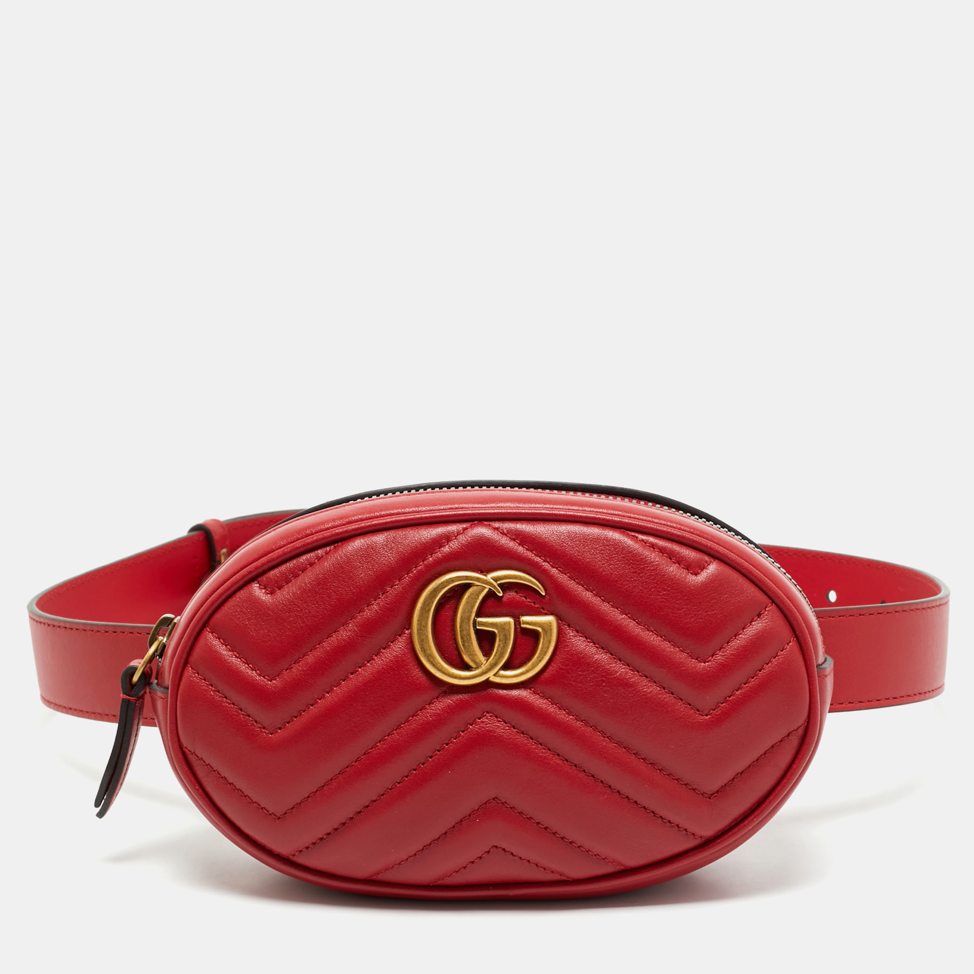 

Gucci Red Matelassé Leather Mini GG Marmont Belt Bag