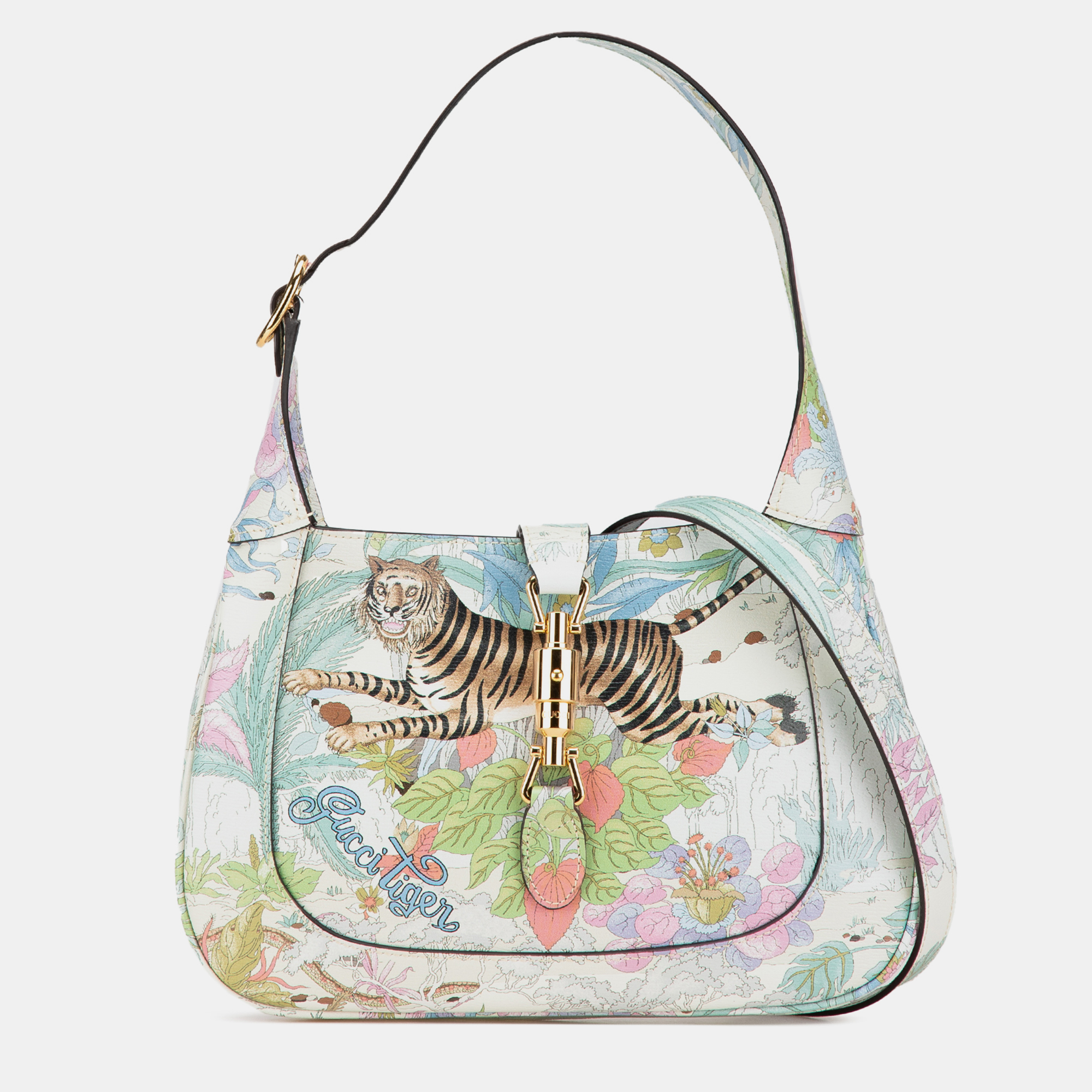 

Gucci White Yuko Higuchi Small Calfskin Floral Print Jackie 1961
