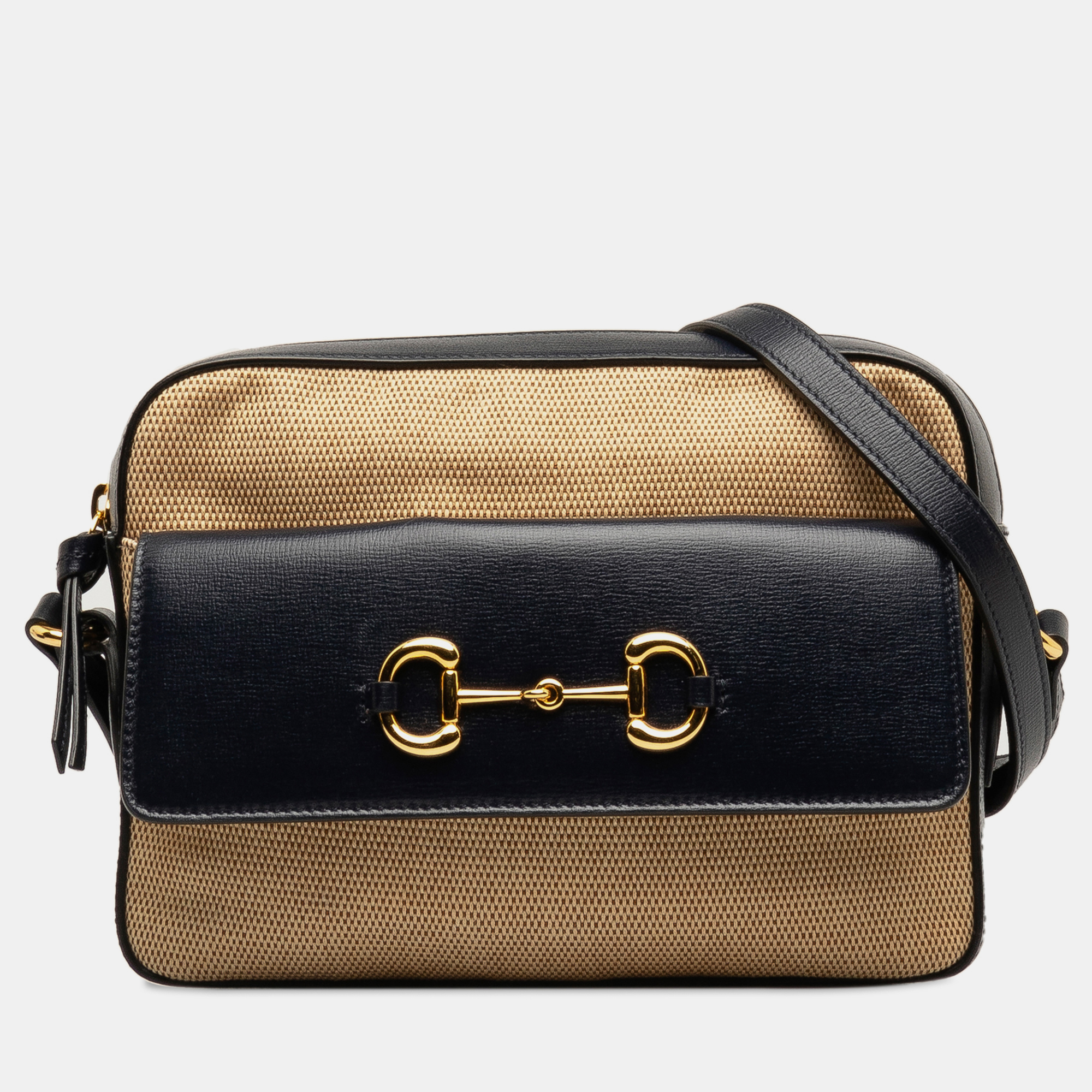 

Gucci Beige Black Horsebit 1955 Flap Pocket Camera Bag