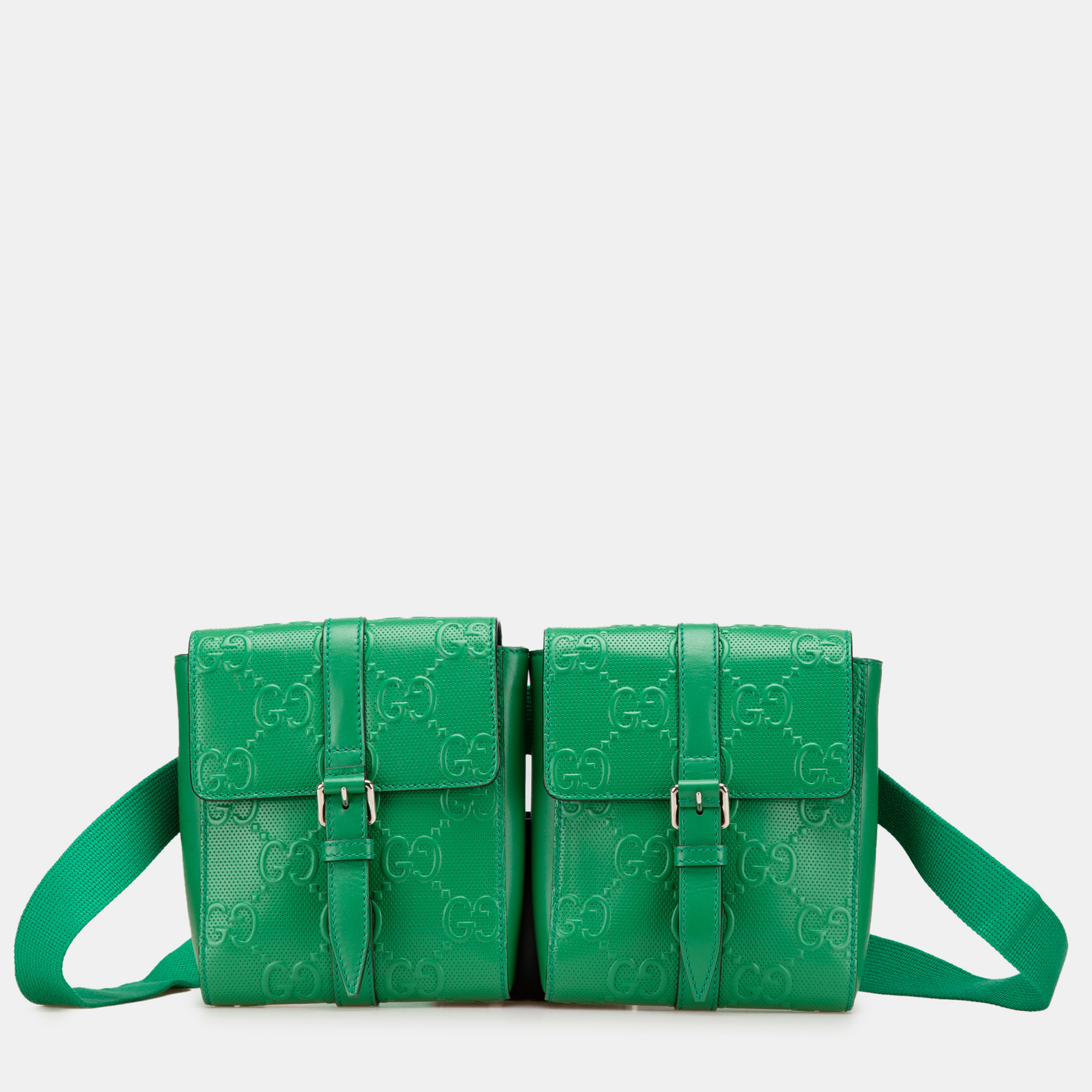 

Gucci Green GG Embossed Perforated Double Belt Bag