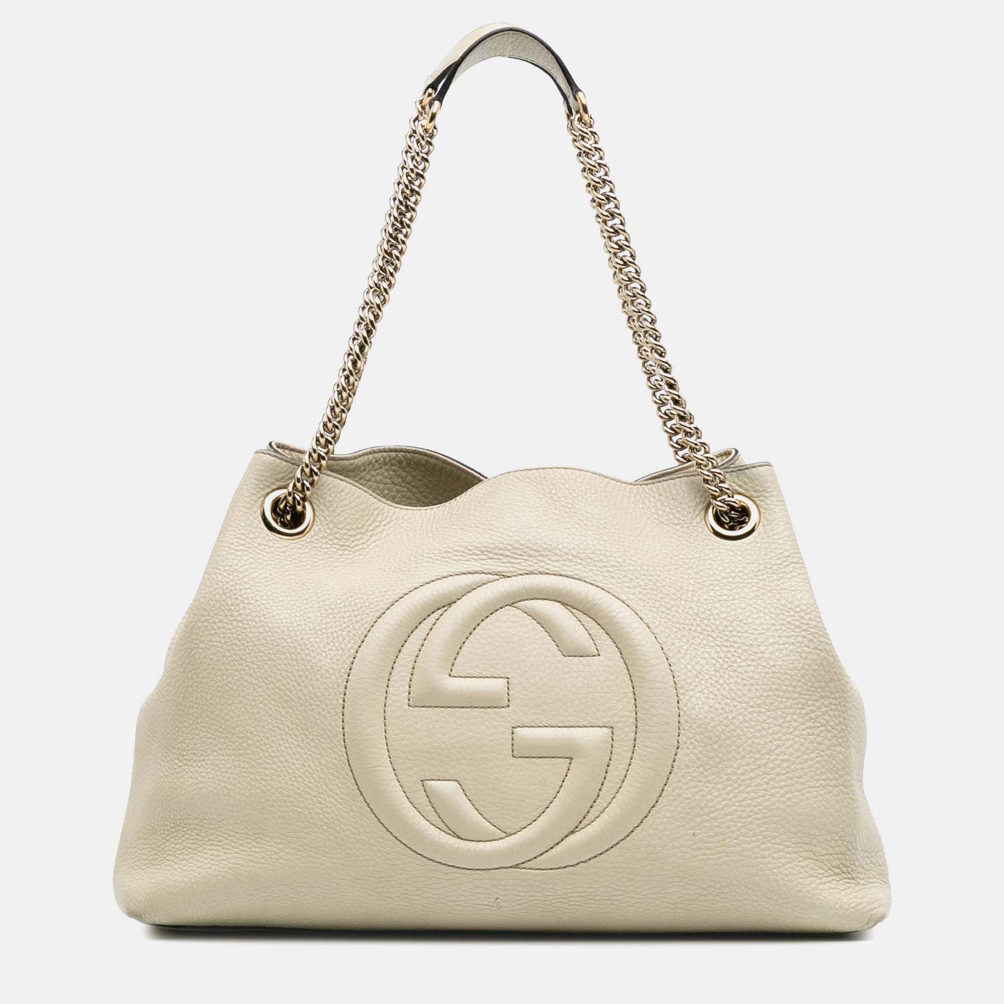 

Gucci White Medium Leather Soho Chain Tote