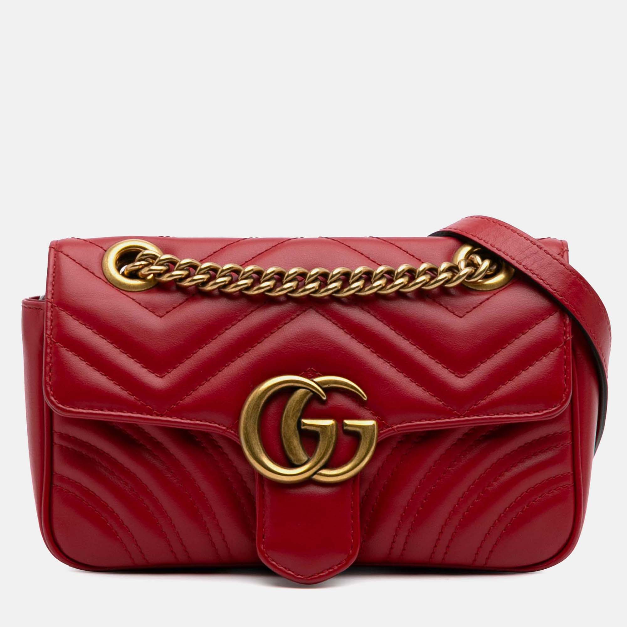 

Gucci Red Mini GG Marmont Matelasse Leather Flap Crossbody