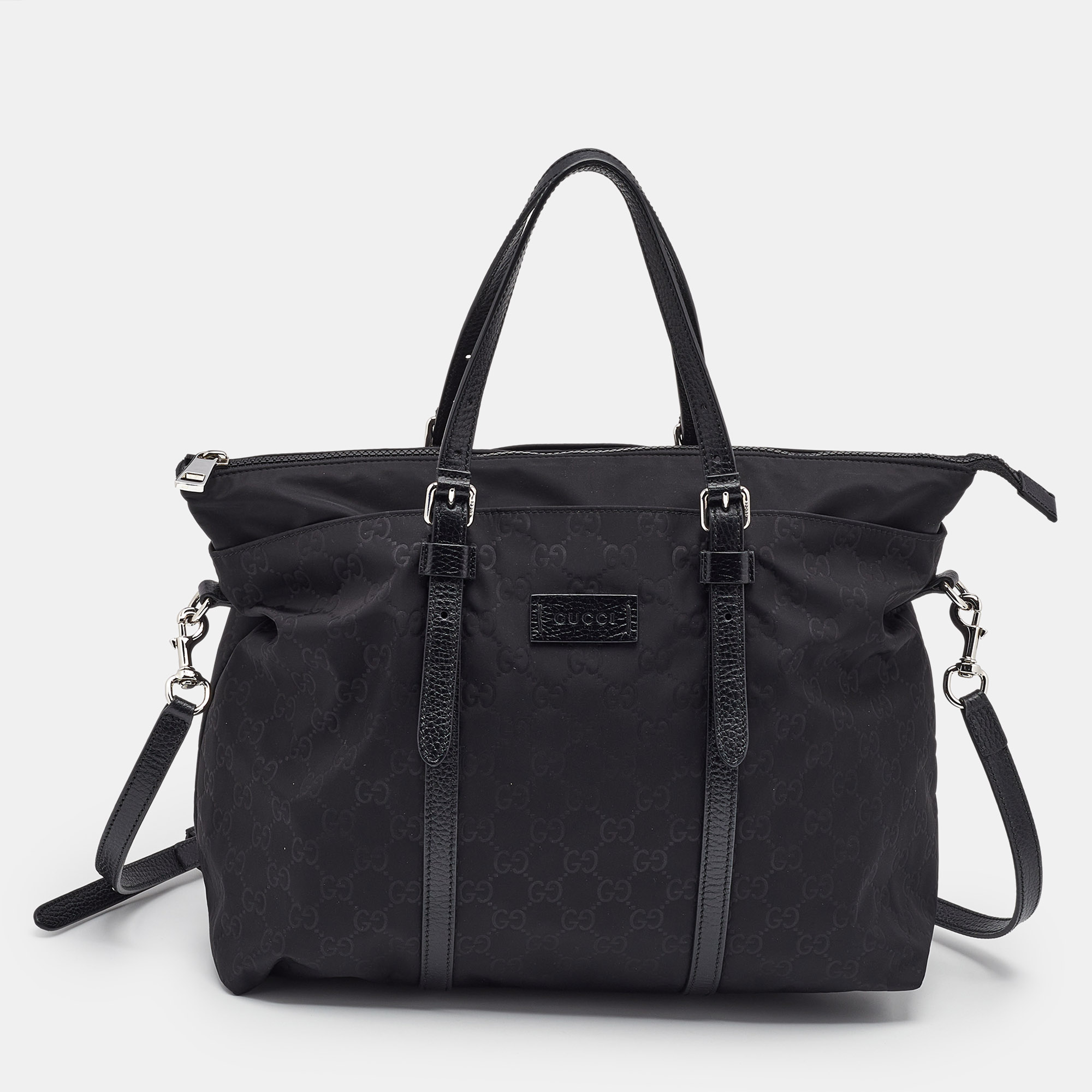

Gucci Black GG Nylon and Leather Top Zip Tote
