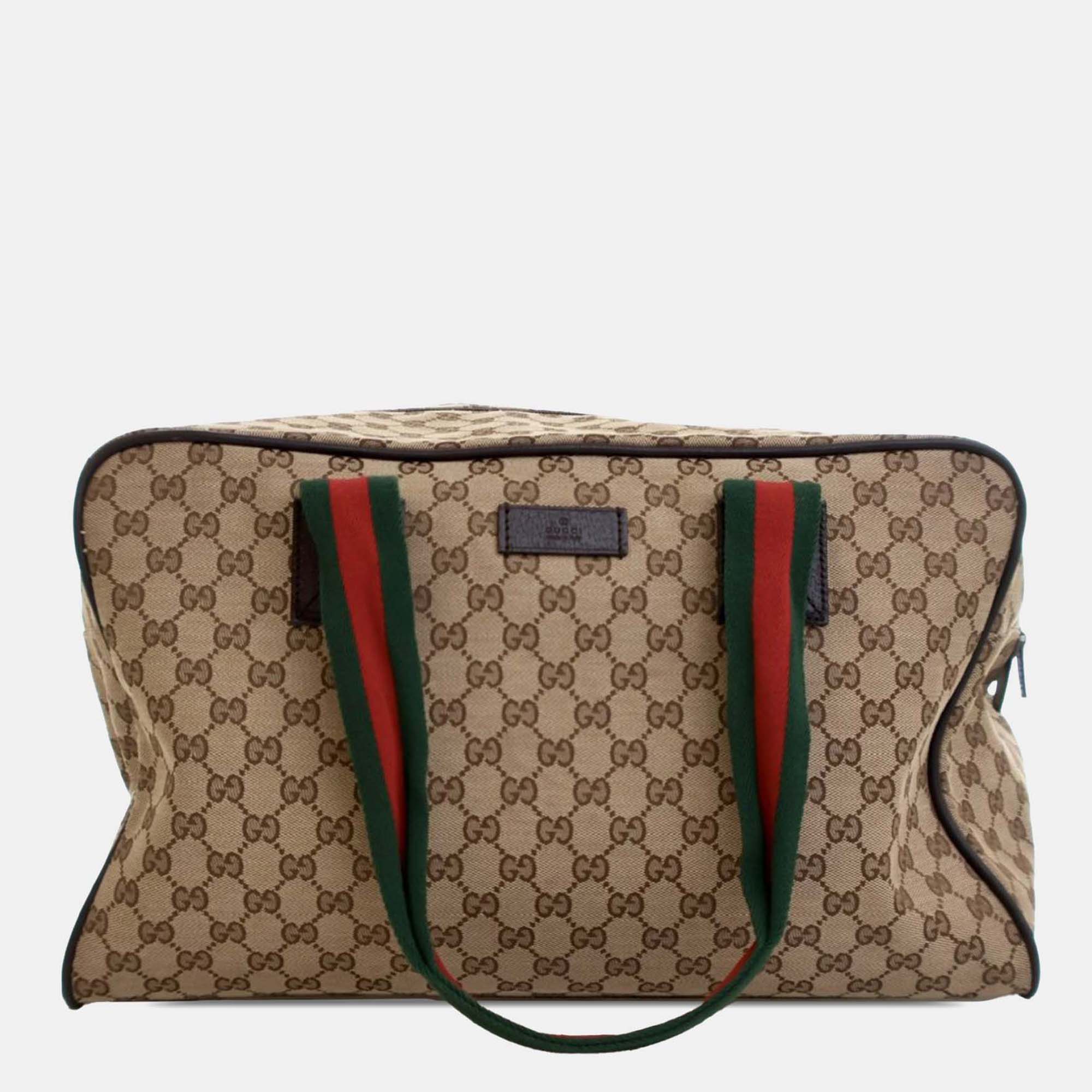 

Gucci Brown GG Canvas Web Duffle Bag