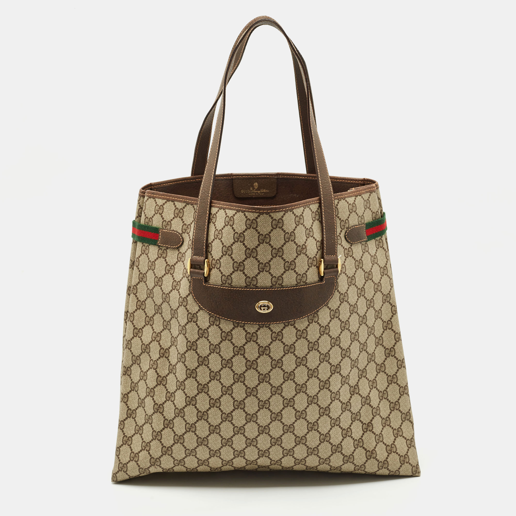

Gucci Brown/Beige GG Supreme Canvas Web Sherry Line Tote